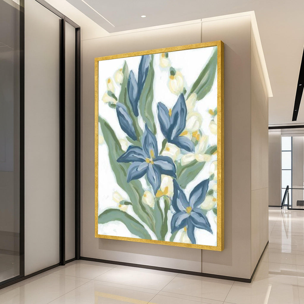 Blue Floral Canvas Wall Art, Abstract Flower Painting, Botanical Home Decor, Nature Inspired Canvas, Modern Wall Art Design, Ready To Hang,
