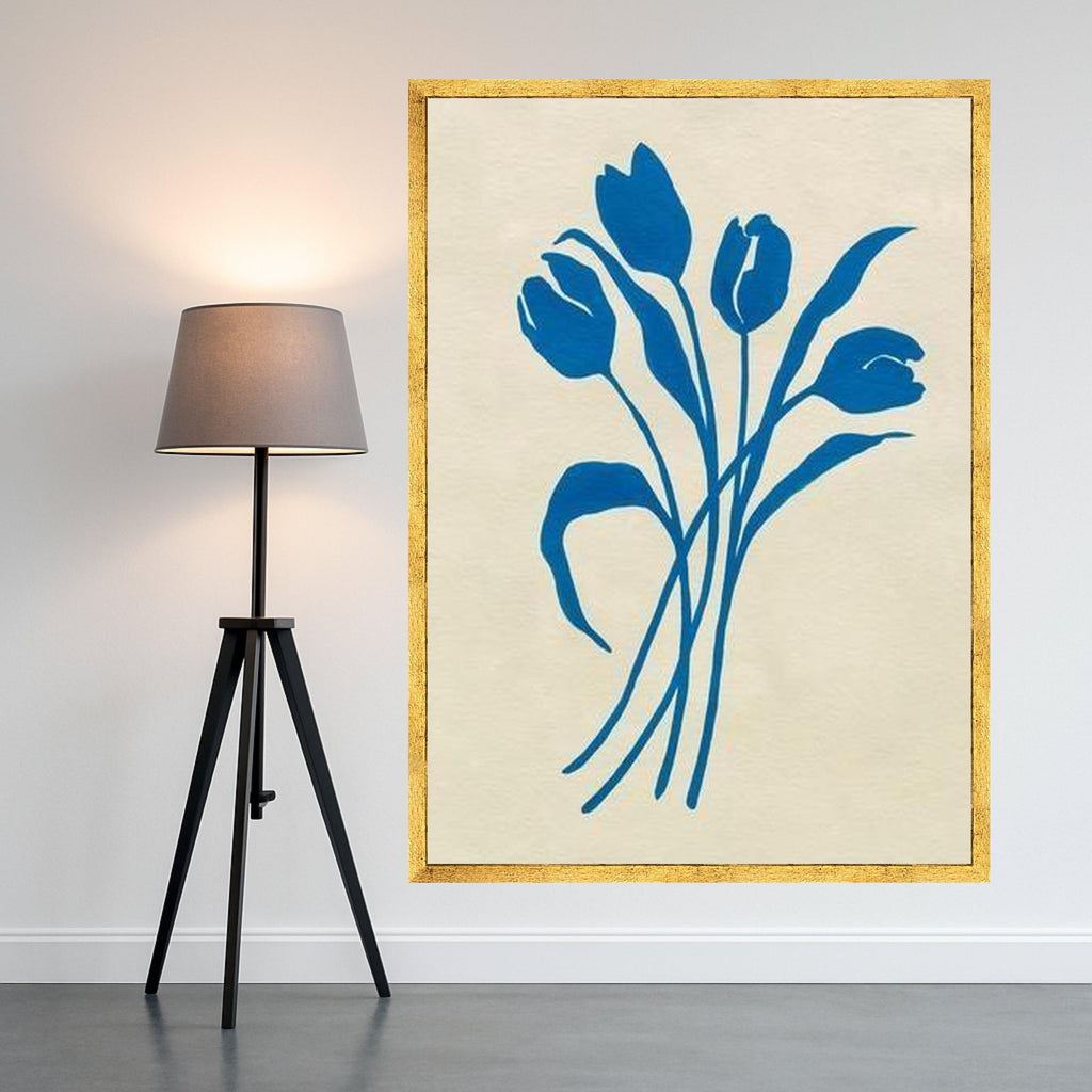 Blue Tulip Canvas Print – Minimalist Floral Wall Art – Modern Botanical Wall Decor Ready to Hang
