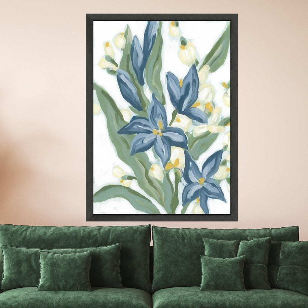 Blue Floral Canvas Wall Art, Abstract Flower Painting, Botanical Home Decor, Nature Inspired Canvas, Modern Wall Art Design, Ready To Hang,