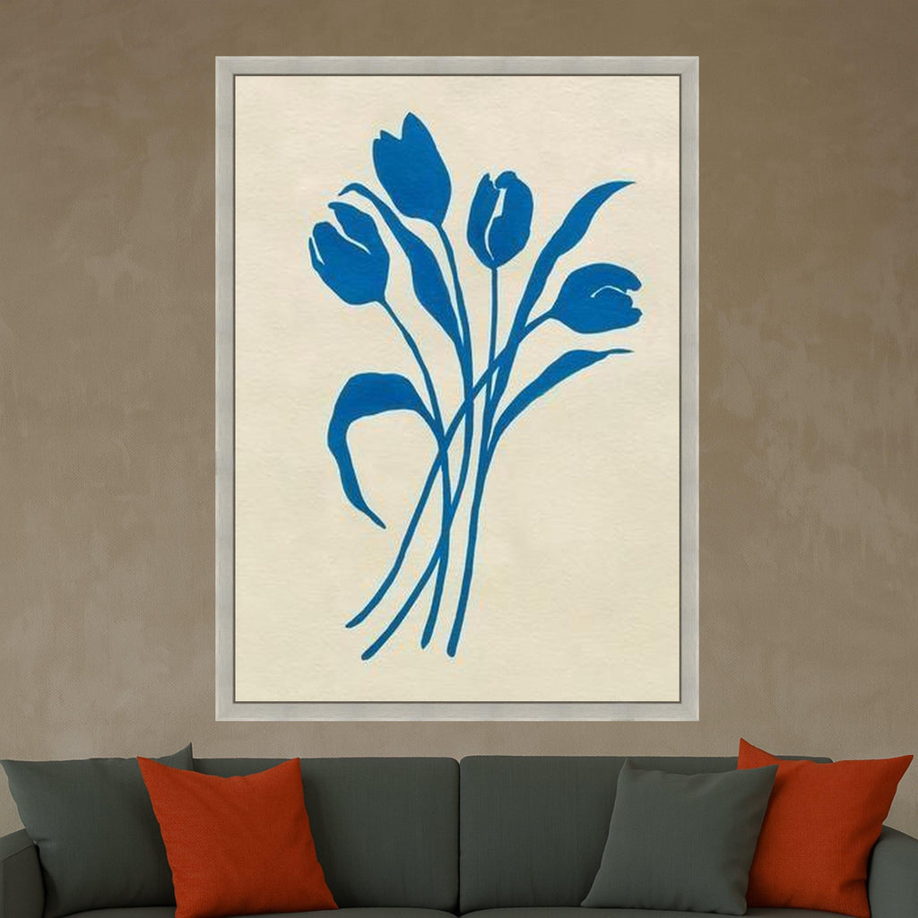 Blue Tulip Canvas Print – Minimalist Floral Wall Art – Modern Botanical Wall Decor Ready to Hang