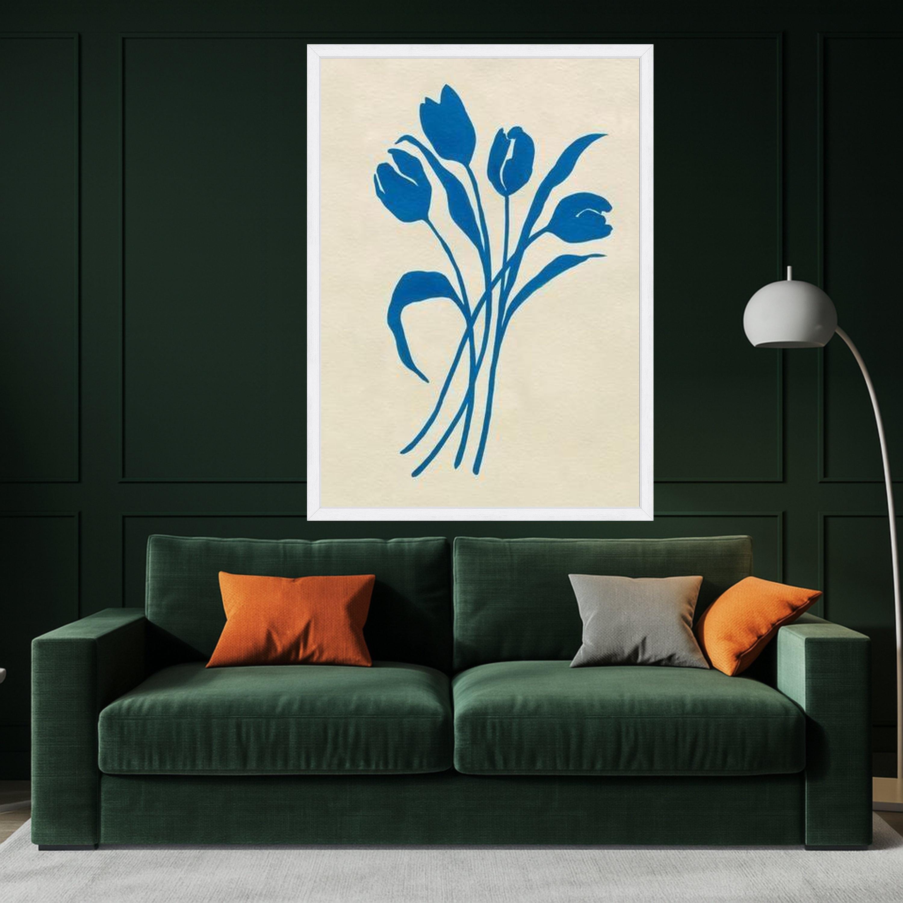 Blue Tulip Canvas Print – Minimalist Floral Wall Art – Modern Botanical Wall Decor Ready to Hang
