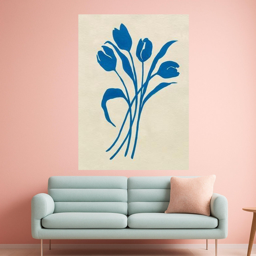 Blue Tulip Canvas Print – Minimalist Floral Wall Art – Modern Botanical Wall Decor Ready to Hang