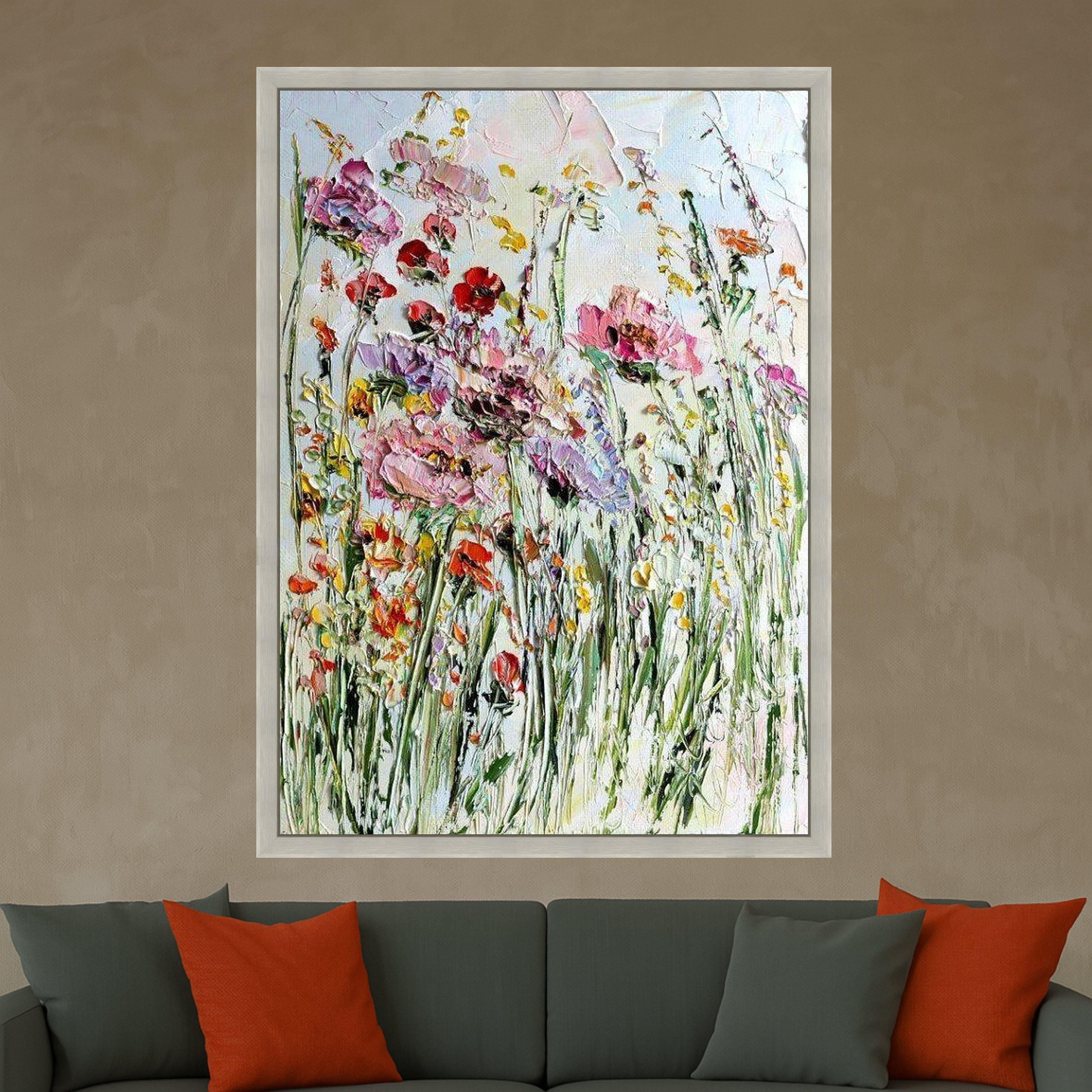 Wildflower Canvas Print Wall Decoration – Impressionist Floral Wall Art Ready to Hang Wall Decor