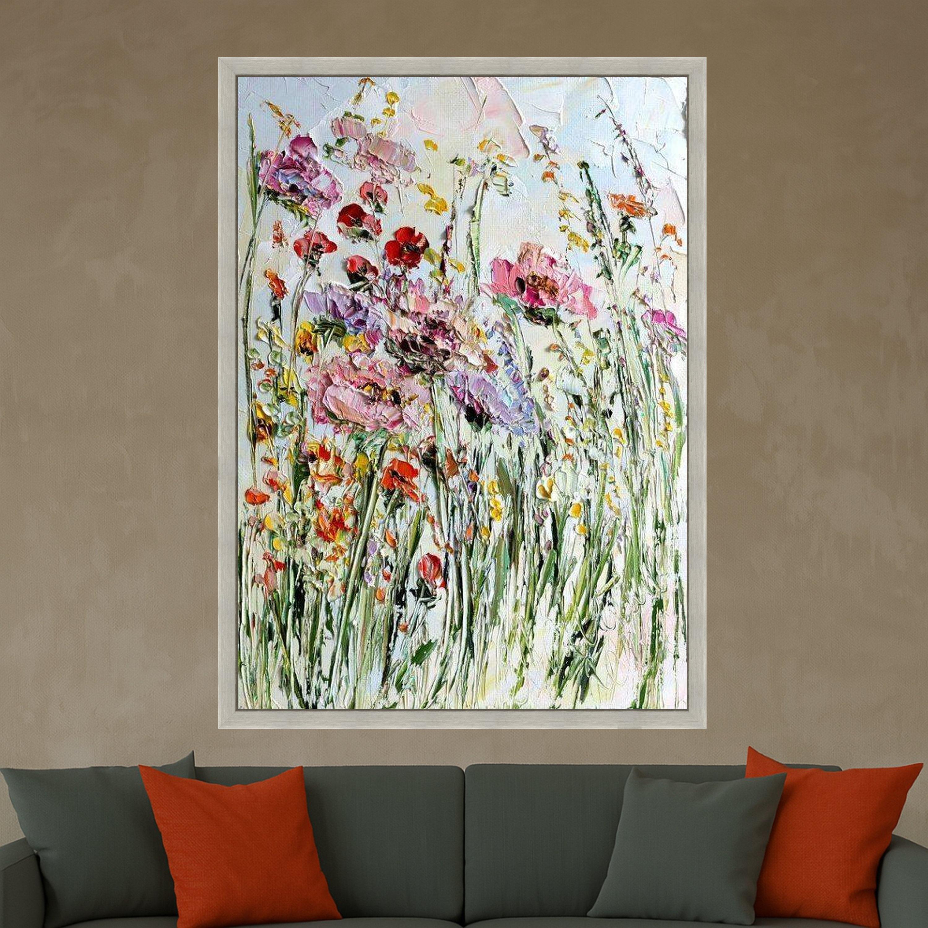 Wildflower Canvas Print Wall Decoration – Impressionist Floral Wall Art Ready to Hang Wall Decor