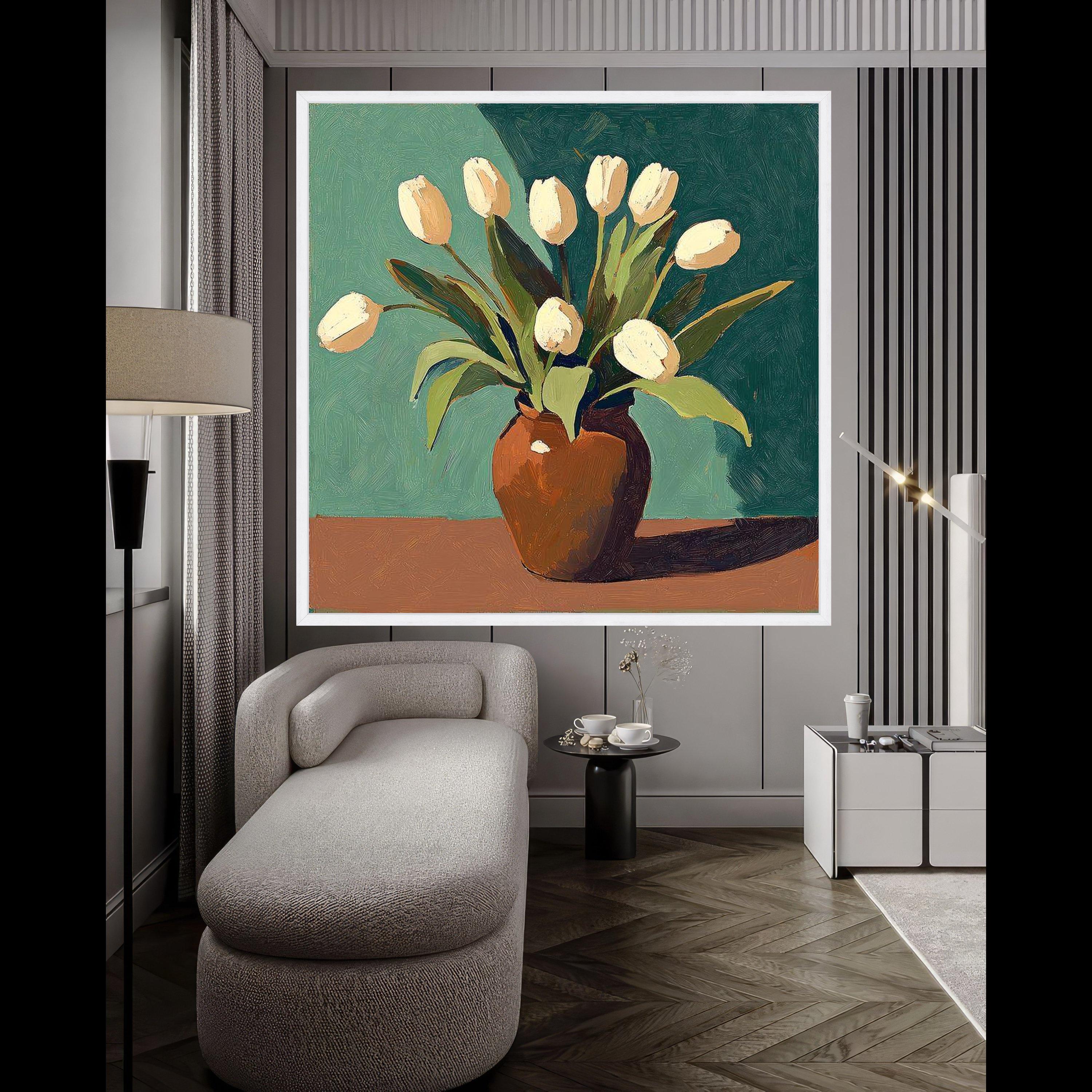 Tulip Vase Canvas Print – Modern Still Life Wall Art – Minimalist Wall Decoration – Botanical Wall Decor – Ready to Hang Artwork
