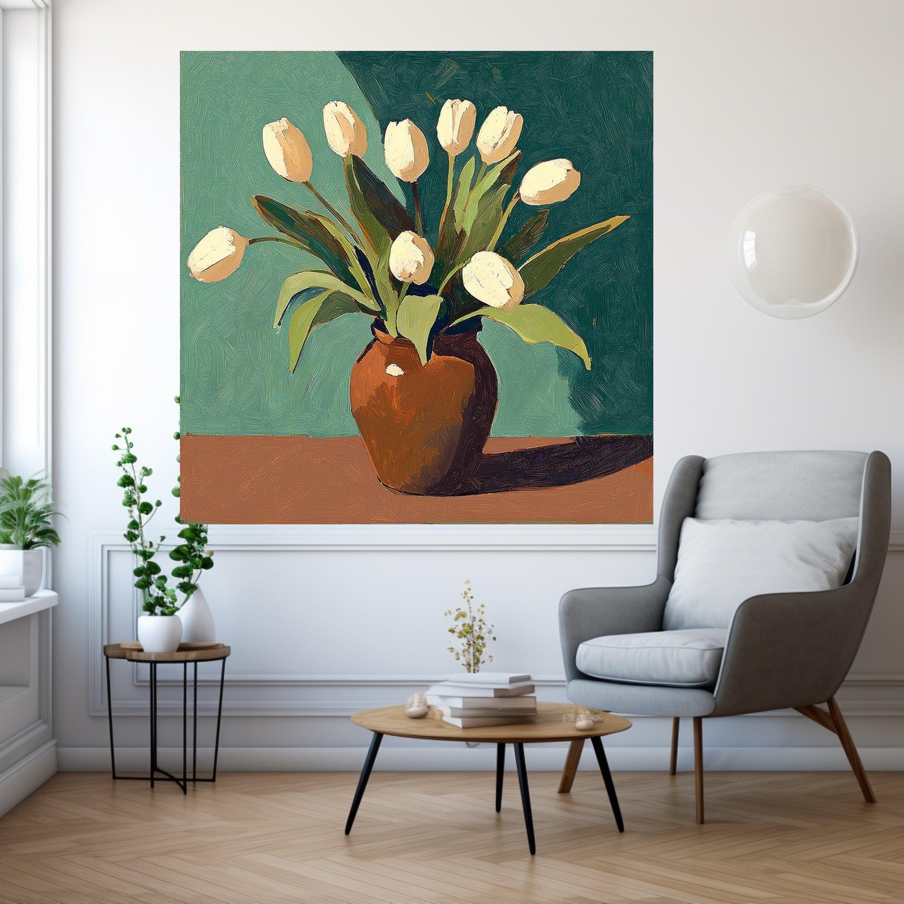 Tulip Vase Canvas Print – Modern Still Life Wall Art – Minimalist Wall Decoration – Botanical Wall Decor – Ready to Hang Artwork