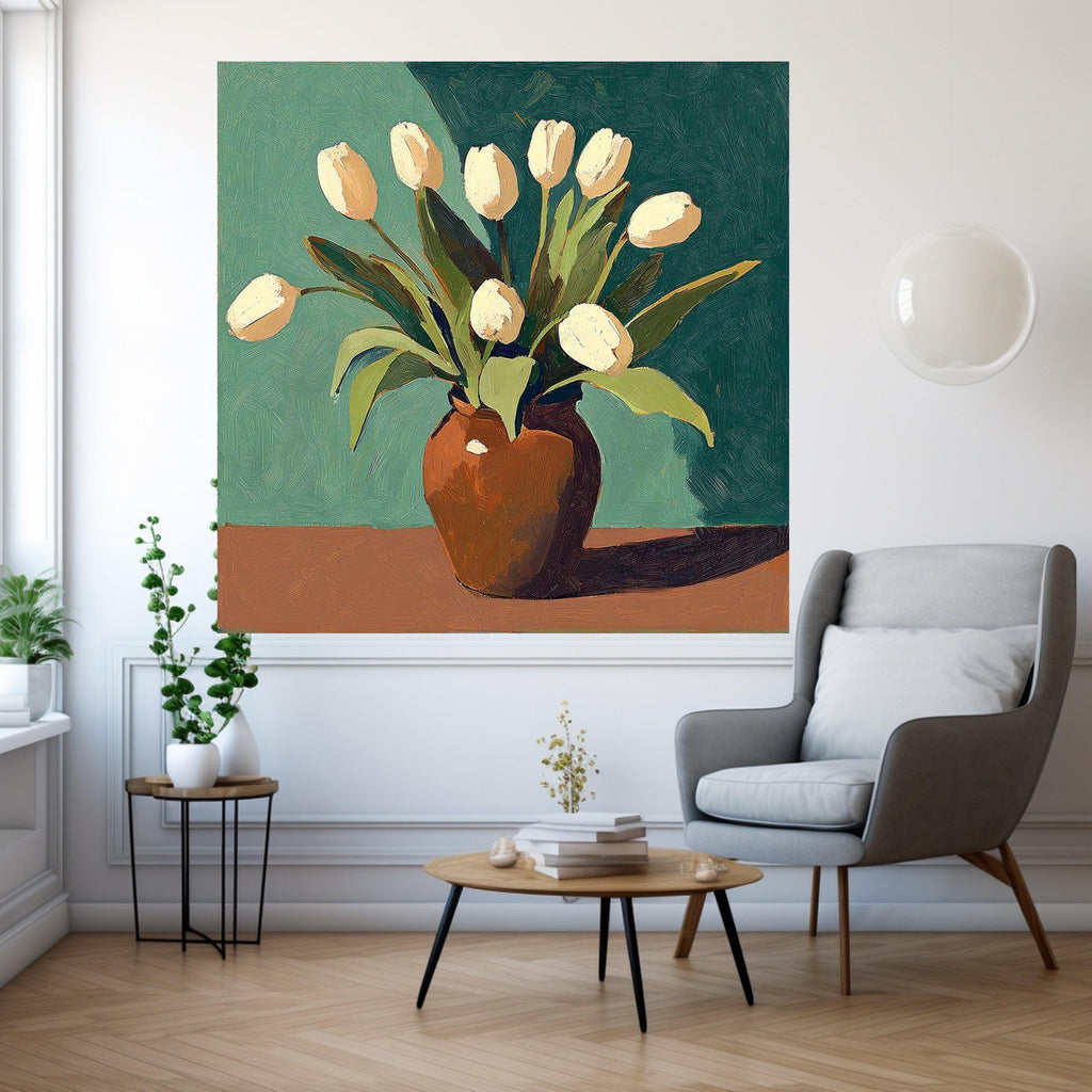 Tulip Vase Canvas Print – Modern Still Life Wall Art – Minimalist Wall Decoration – Botanical Wall Decor – Ready to Hang Artwork