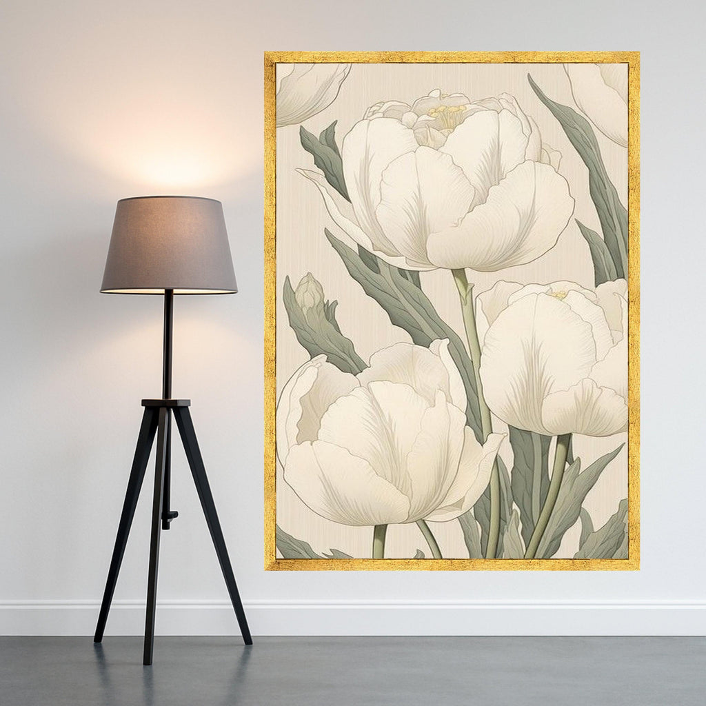 White Floral Canvas Print Wall Decoration – Elegant Flower Wall Art Ready to Hang Wall Decor
