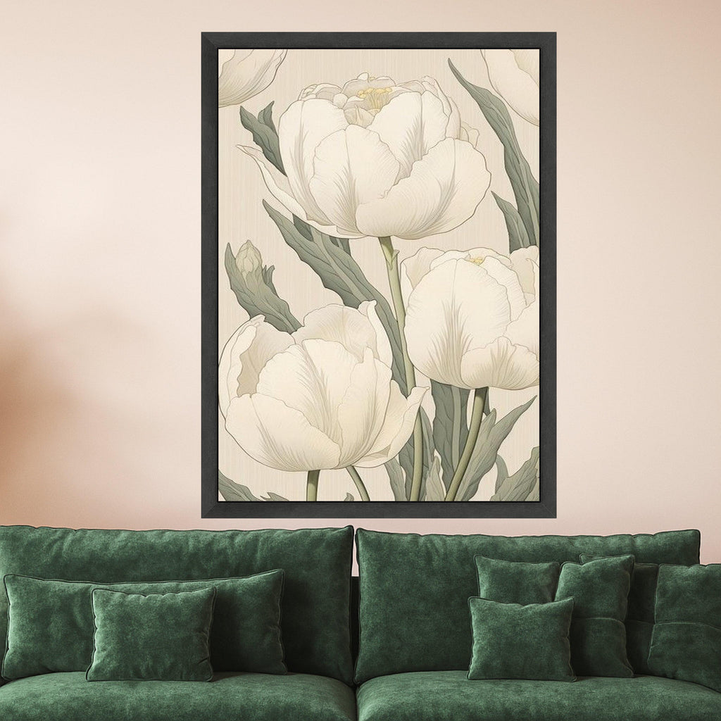 White Floral Canvas Print Wall Decoration – Elegant Flower Wall Art Ready to Hang Wall Decor