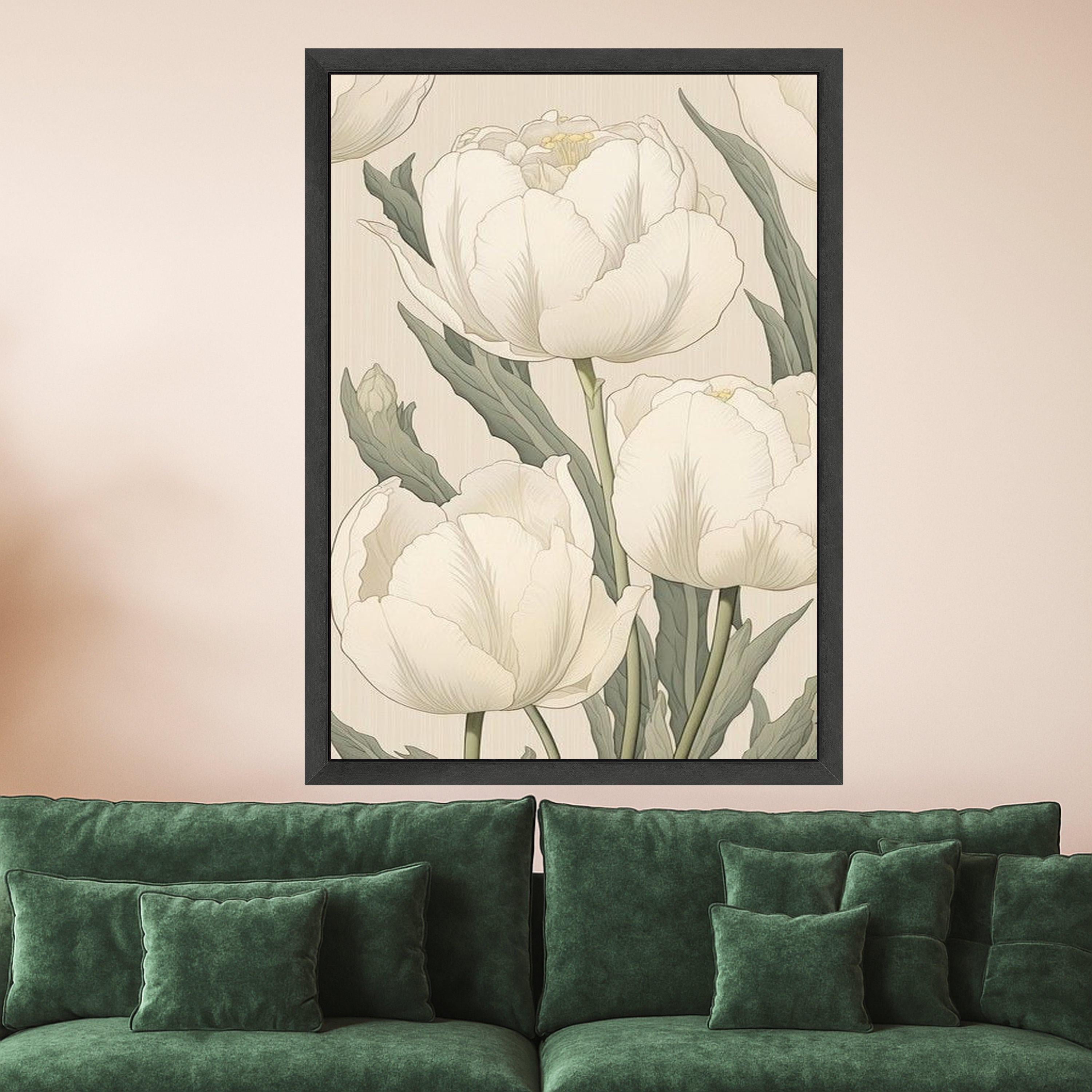 White Floral Canvas Print Wall Decoration – Elegant Flower Wall Art Ready to Hang Wall Decor