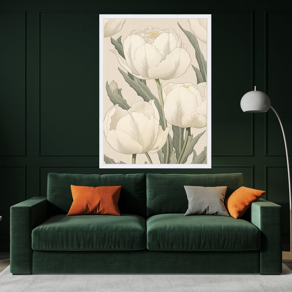 White Floral Canvas Print Wall Decoration – Elegant Flower Wall Art Ready to Hang Wall Decor