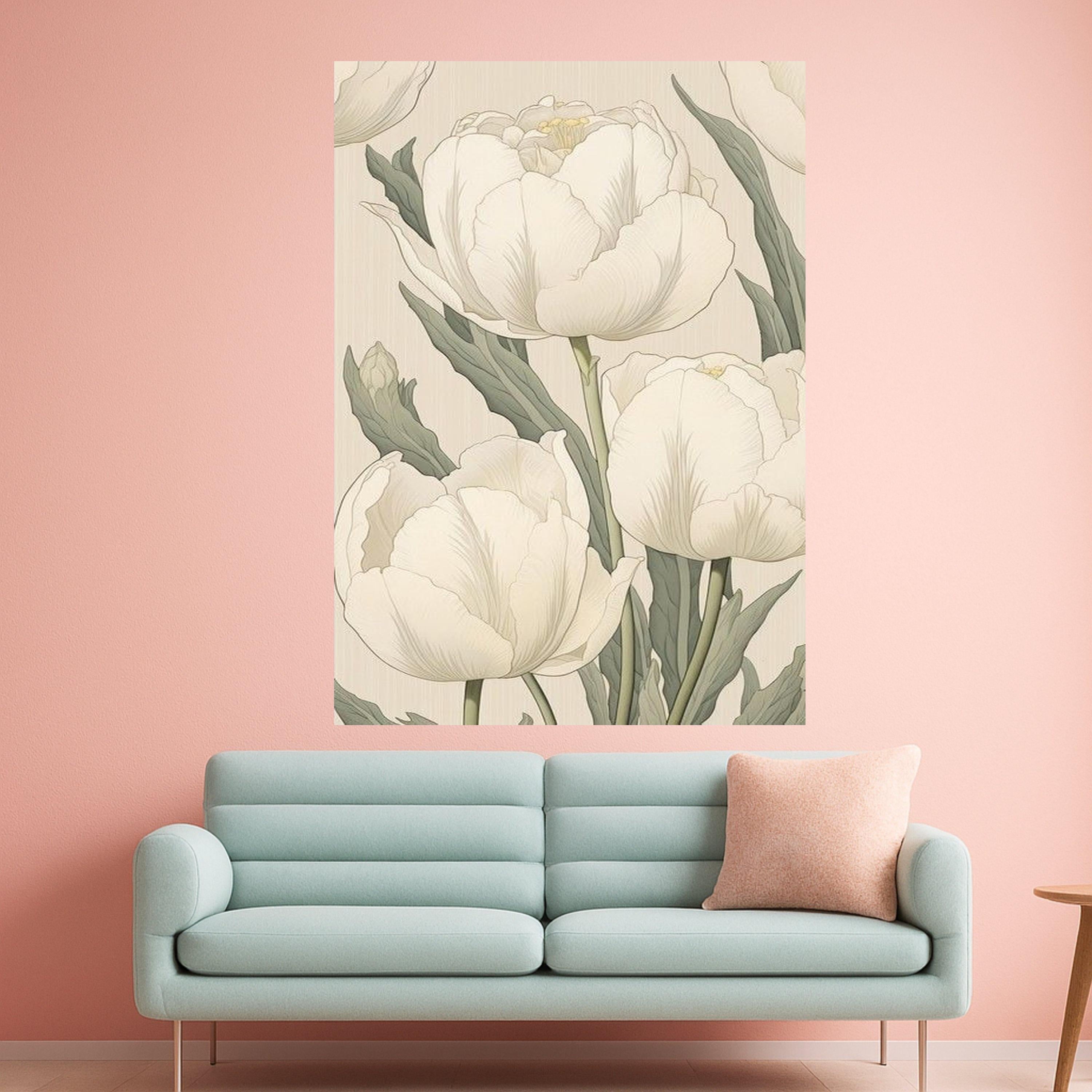 White Floral Canvas Print Wall Decoration – Elegant Flower Wall Art Ready to Hang Wall Decor
