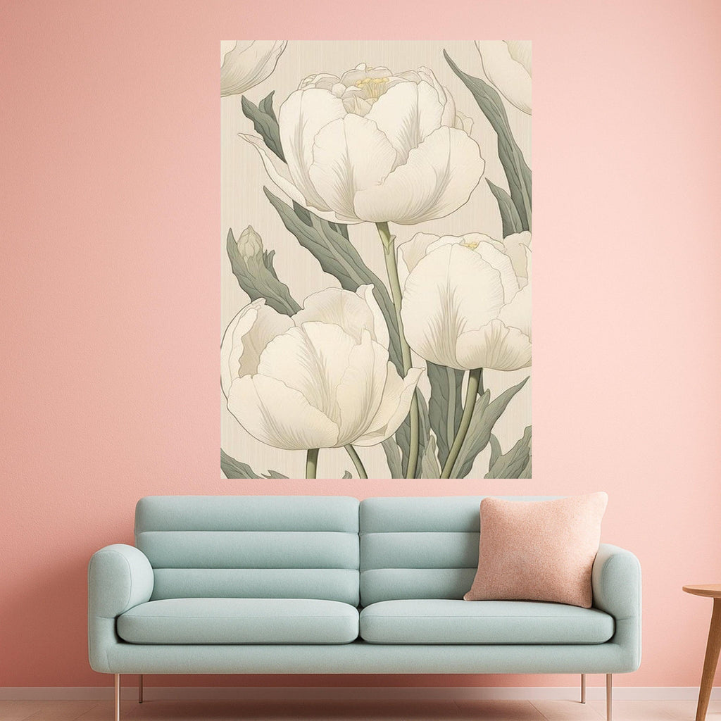 White Floral Canvas Print Wall Decoration – Elegant Flower Wall Art Ready to Hang Wall Decor