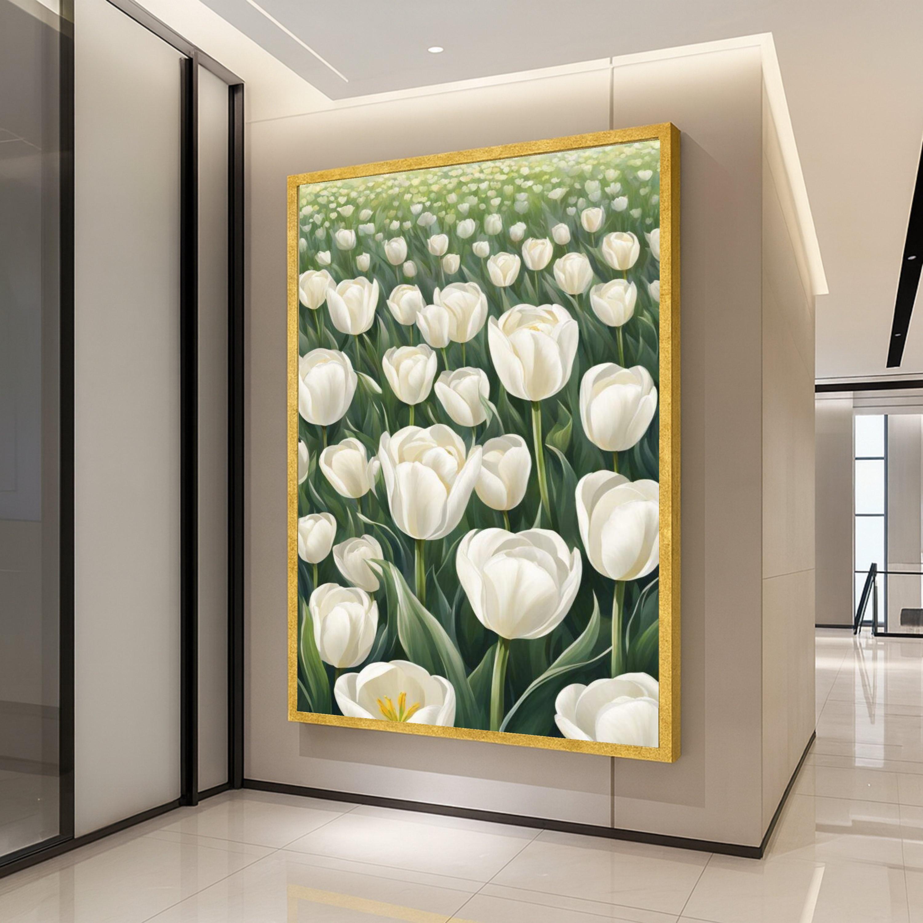 White Tulip Field Canvas Print – Floral Wall Art – Botanical Wall Decoration – Elegant Wall Decor – Ready to Hang Nature Artwork