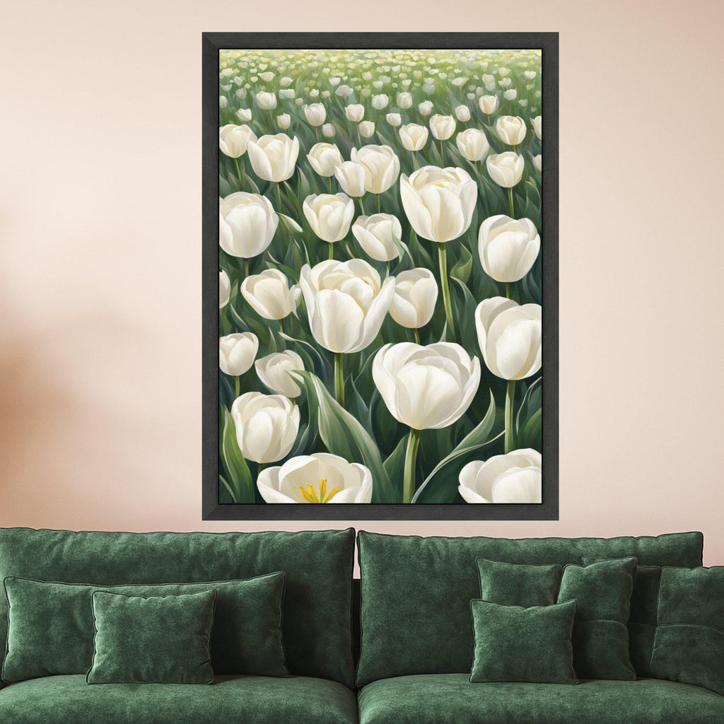 White Tulip Field Canvas Print – Floral Wall Art – Botanical Wall Decoration – Elegant Wall Decor – Ready to Hang Nature Artwork
