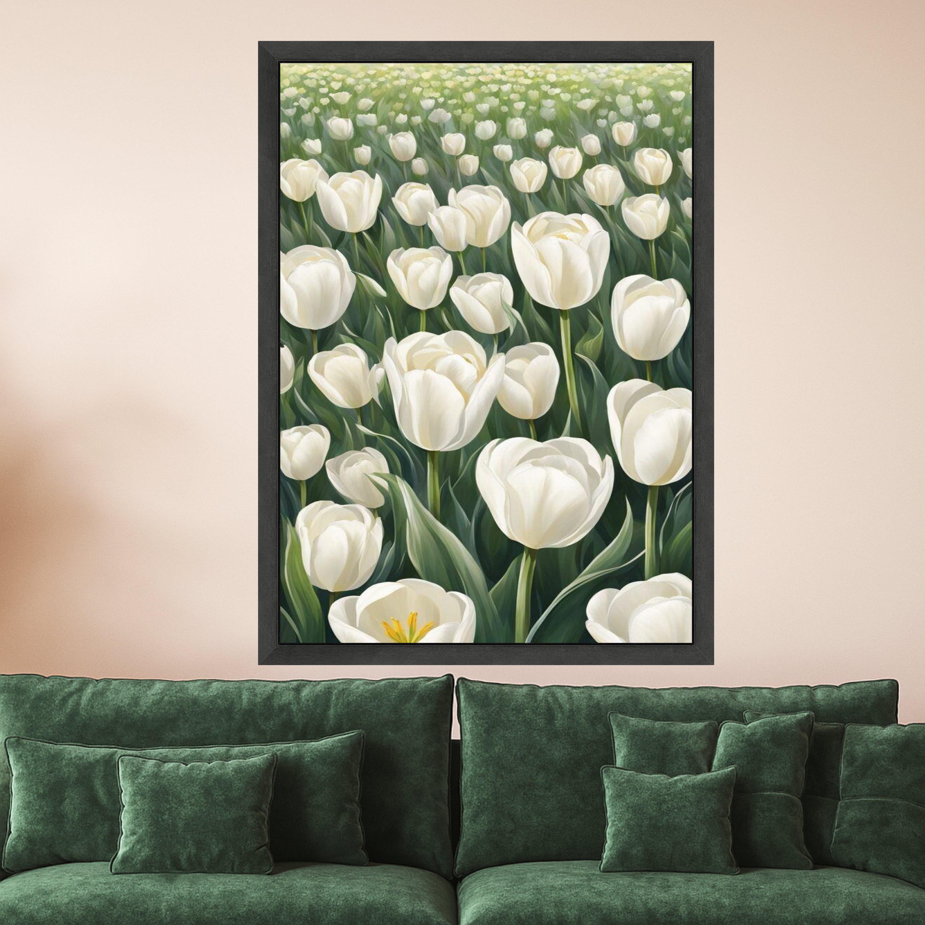 White Tulip Field Canvas Print – Floral Wall Art – Botanical Wall Decoration – Elegant Wall Decor – Ready to Hang Nature Artwork