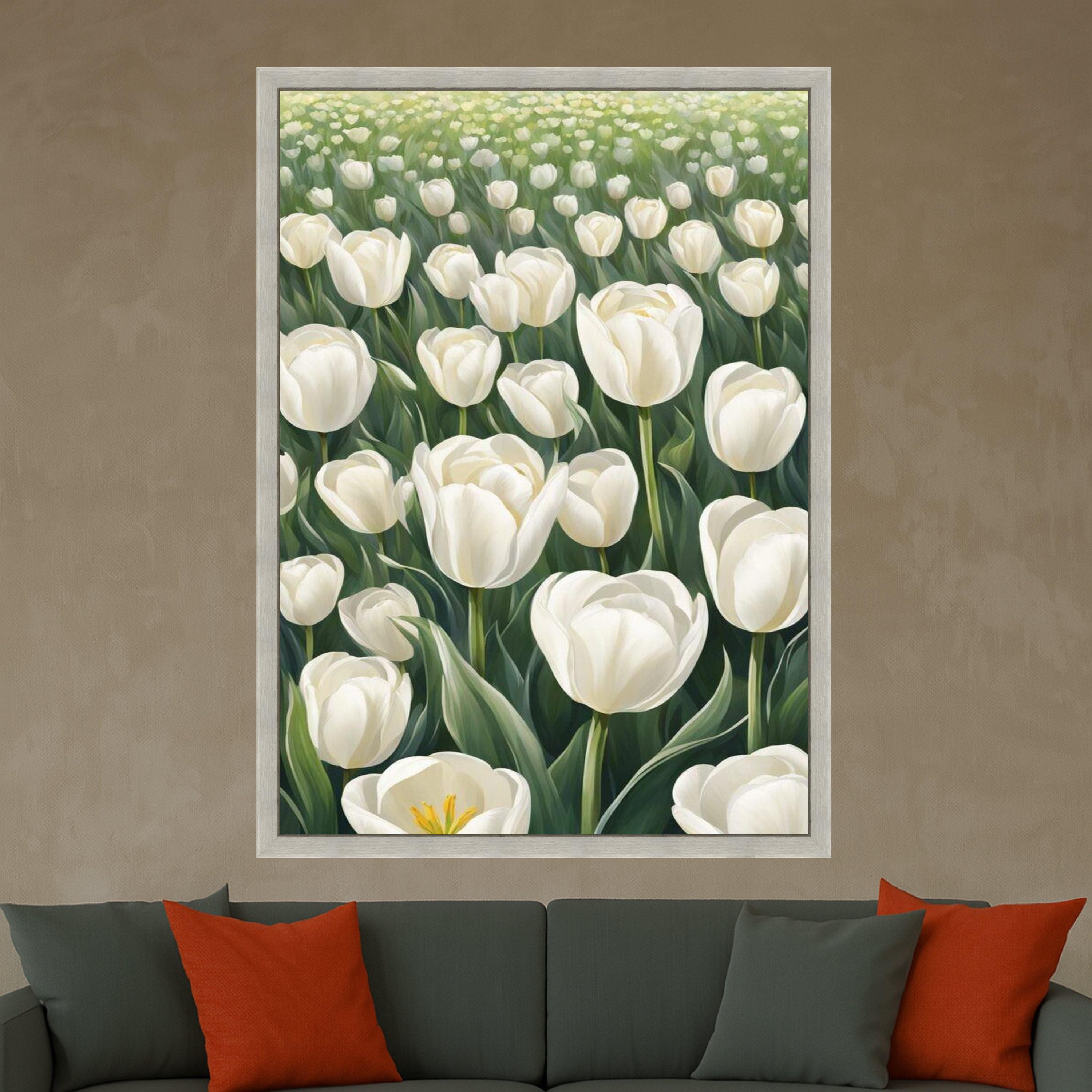 White Tulip Field Canvas Print – Floral Wall Art – Botanical Wall Decoration – Elegant Wall Decor – Ready to Hang Nature Artwork