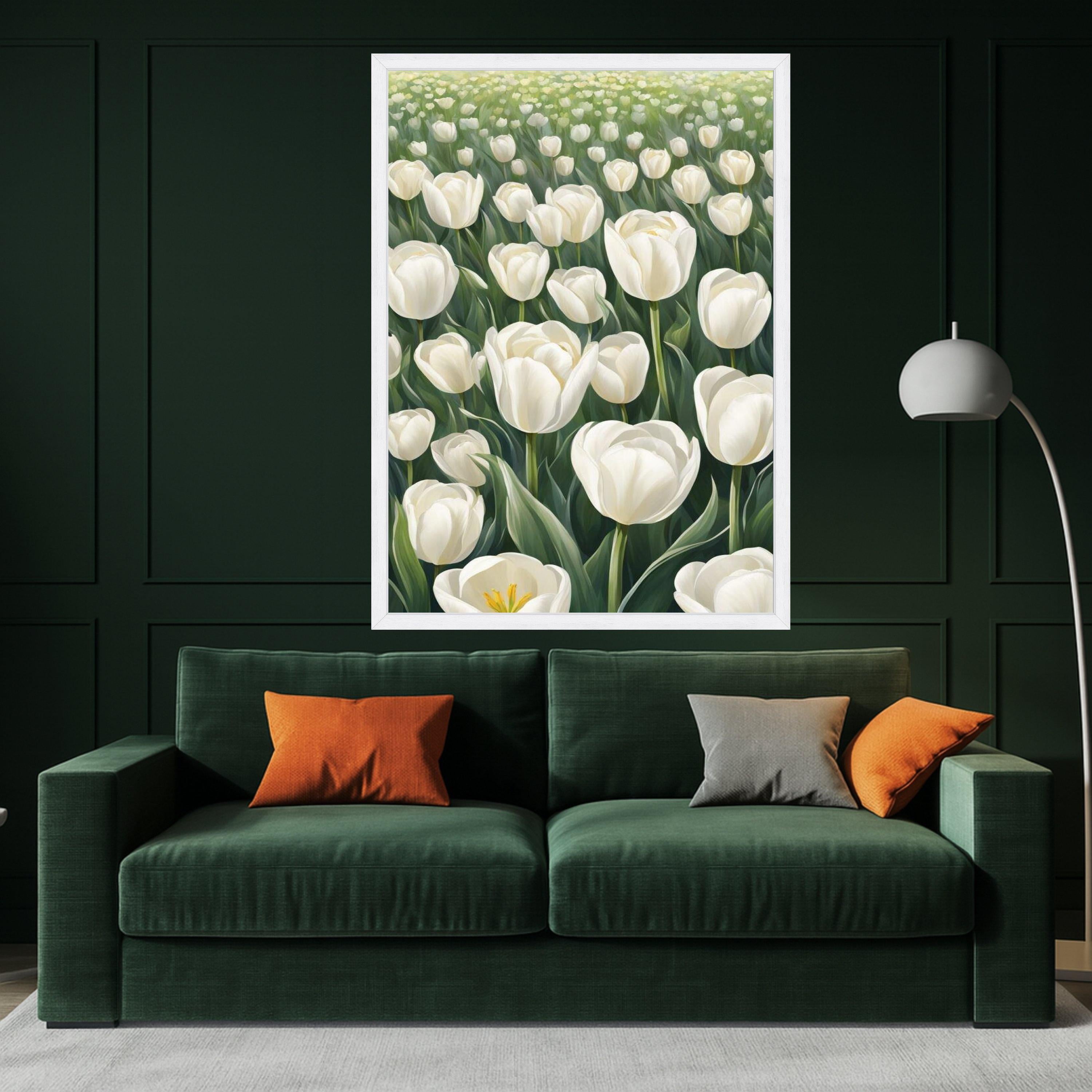 White Tulip Field Canvas Print – Floral Wall Art – Botanical Wall Decoration – Elegant Wall Decor – Ready to Hang Nature Artwork