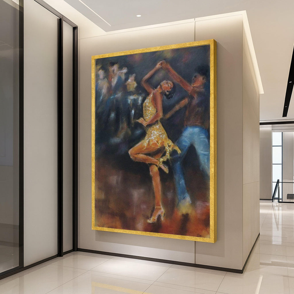 Elegant Latin Dance Scene Canvas, Couple Dancing Art, Nightlife Wall Decor, Vibrant Movement Painting, Home Living Room Ready To Hang