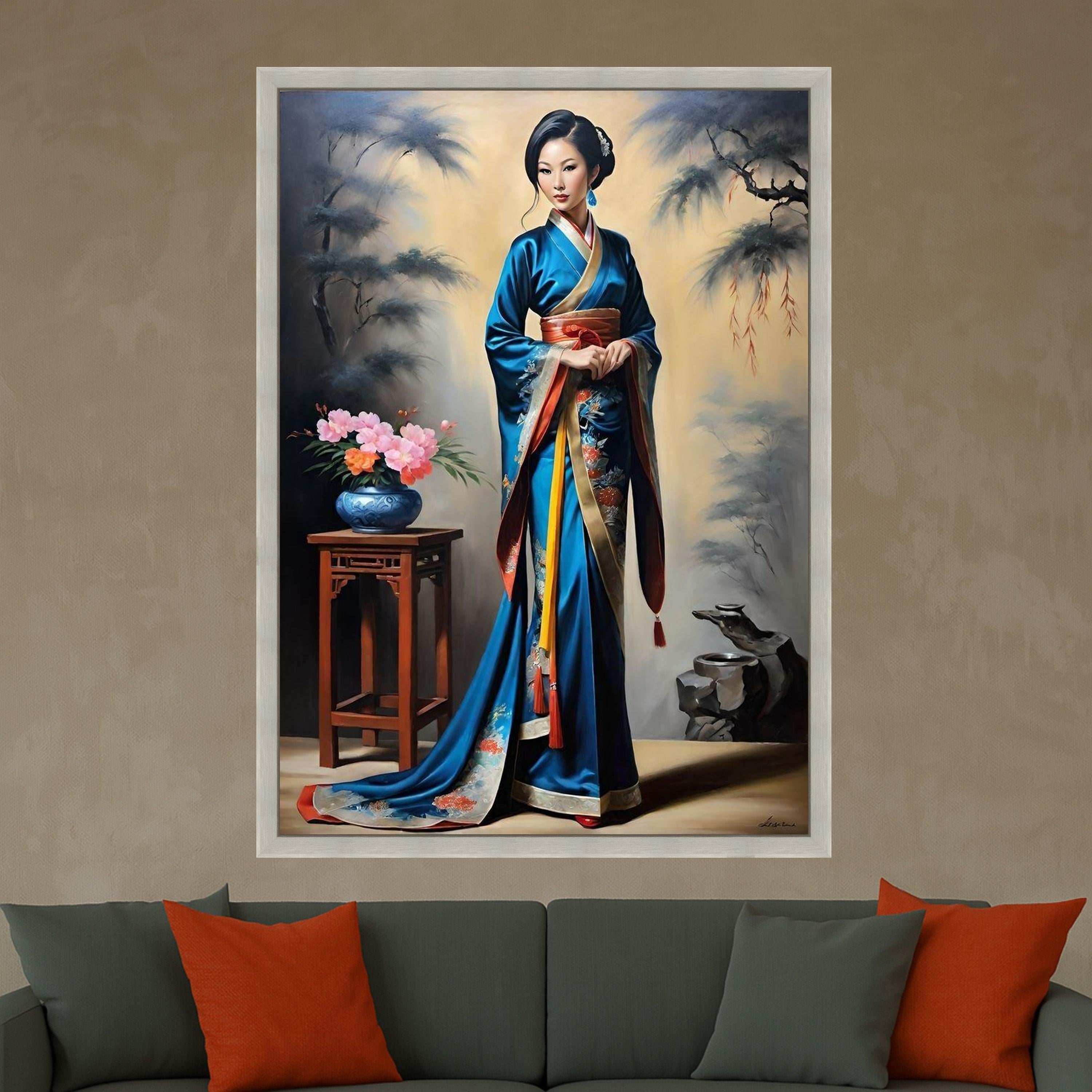 Elegant Kimono Canvas Print – Cultural Portrait Wall Art – Asian Wall Decoration – Timeless Wall Decor – Ready to Hang Artwork