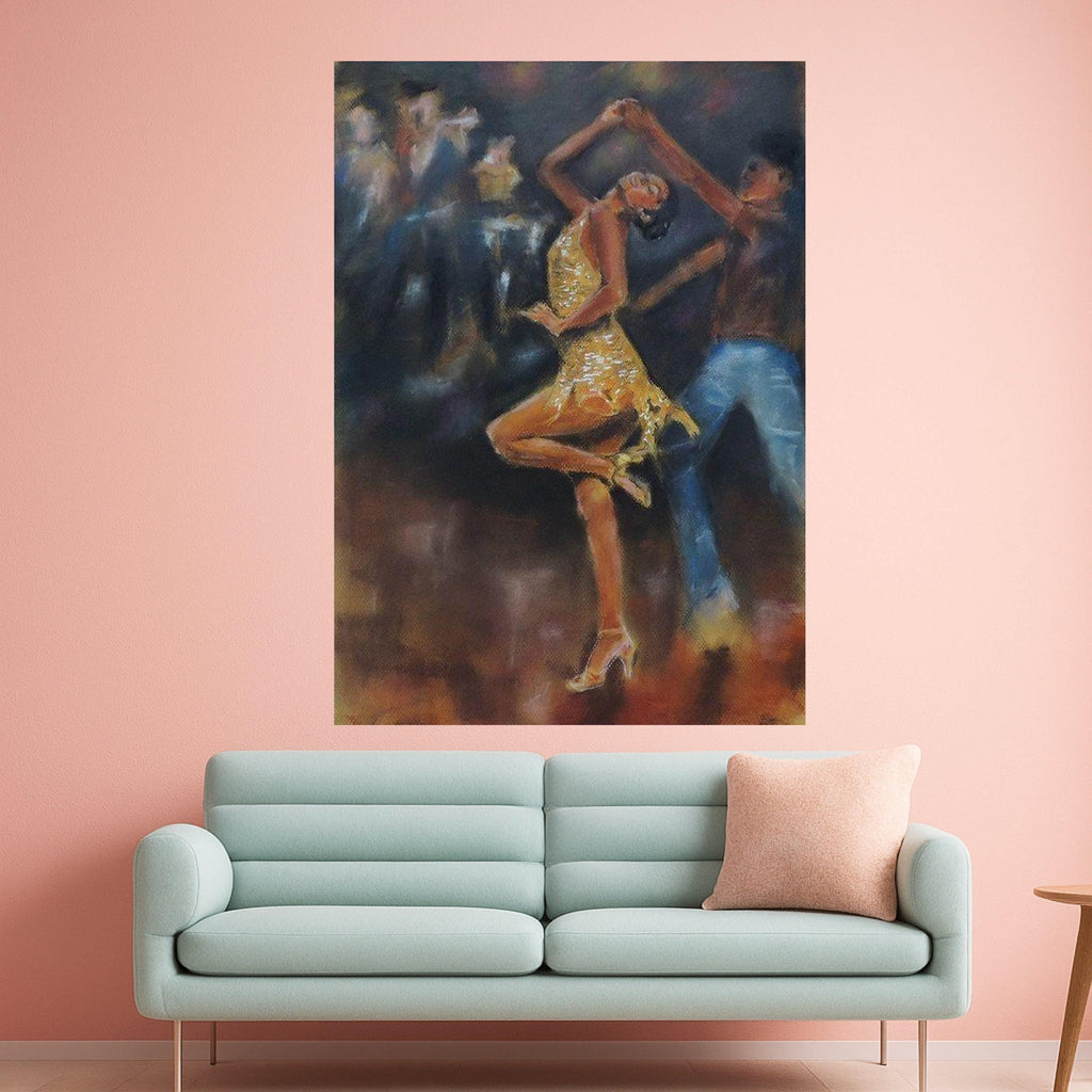 Elegant Latin Dance Scene Canvas, Couple Dancing Art, Nightlife Wall Decor, Vibrant Movement Painting, Home Living Room Ready To Hang