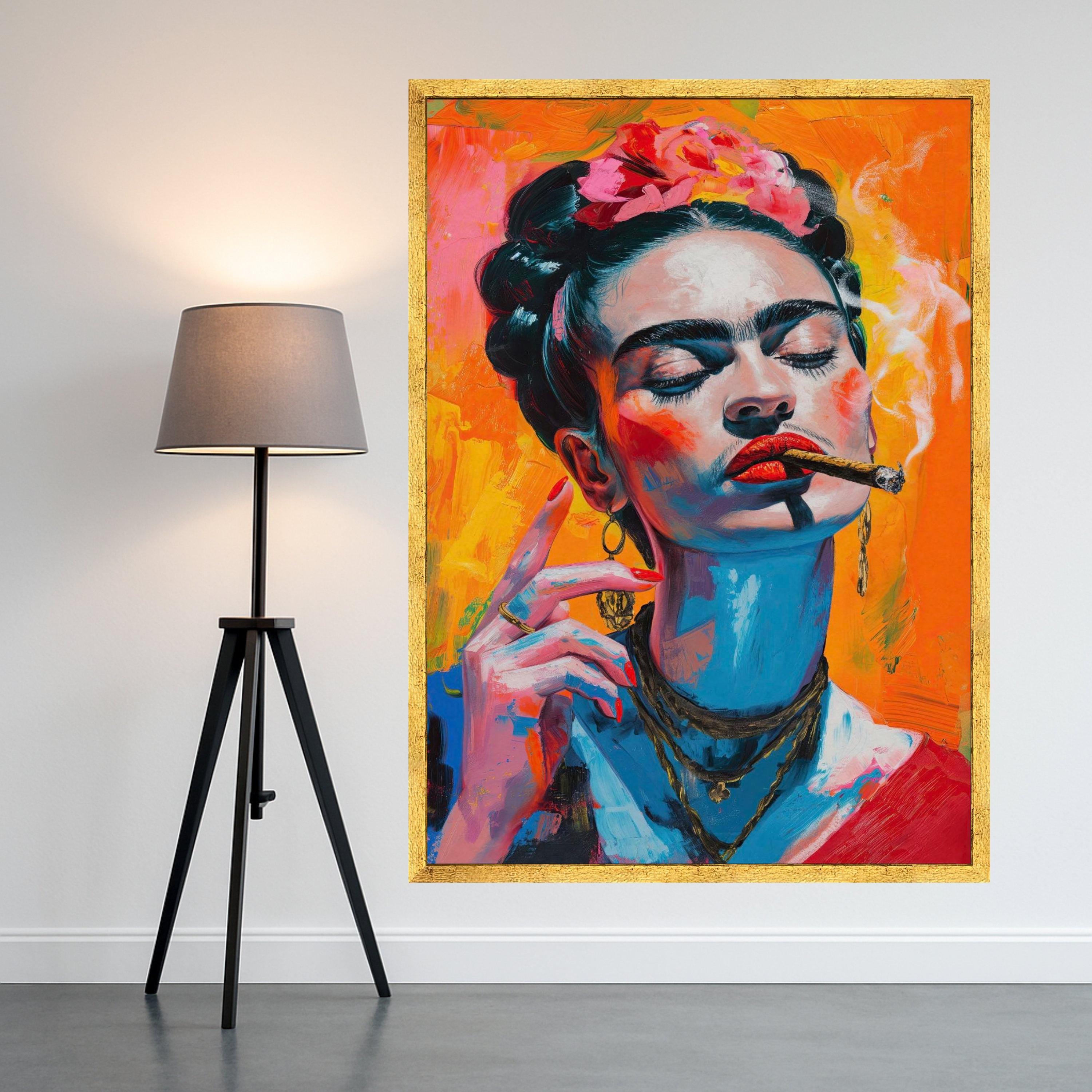 Frida Smoking Portrait Canvas – Bold Feminist Pop Art