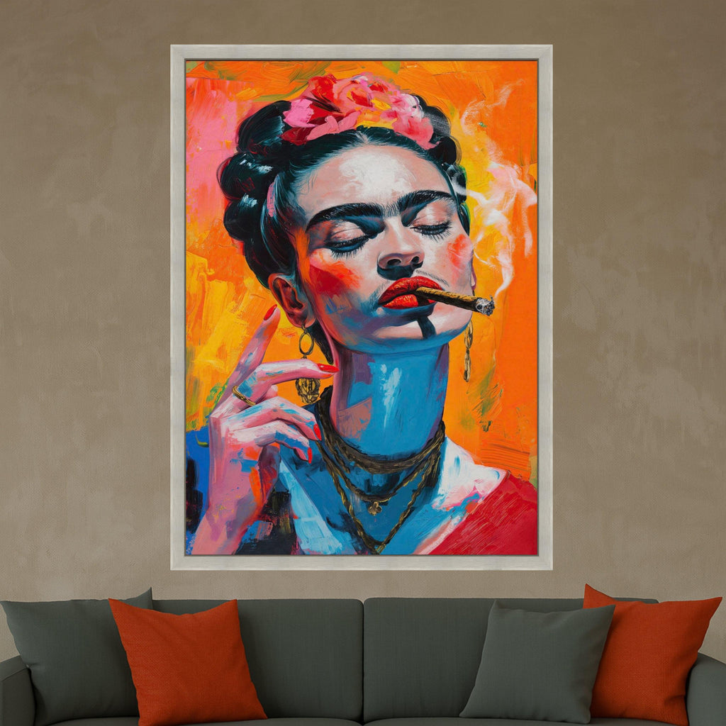Frida Smoking Portrait Canvas – Bold Feminist Pop Art