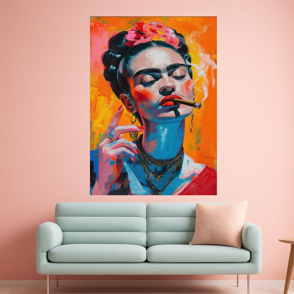 Frida Smoking Portrait Canvas – Bold Feminist Pop Art