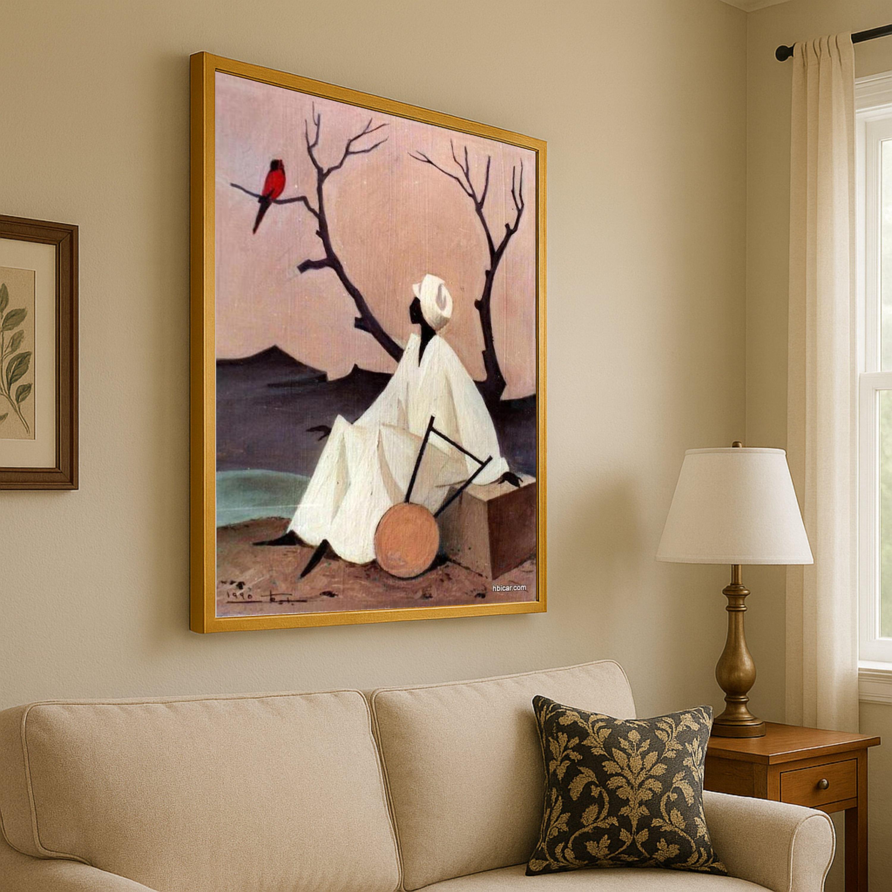 African Inspired Figure Canvas, Minimalist Wall Art, Serene Landscape Painting, Ethnic Home Decor, Contemporary Canvas Wall Ready To Hang,