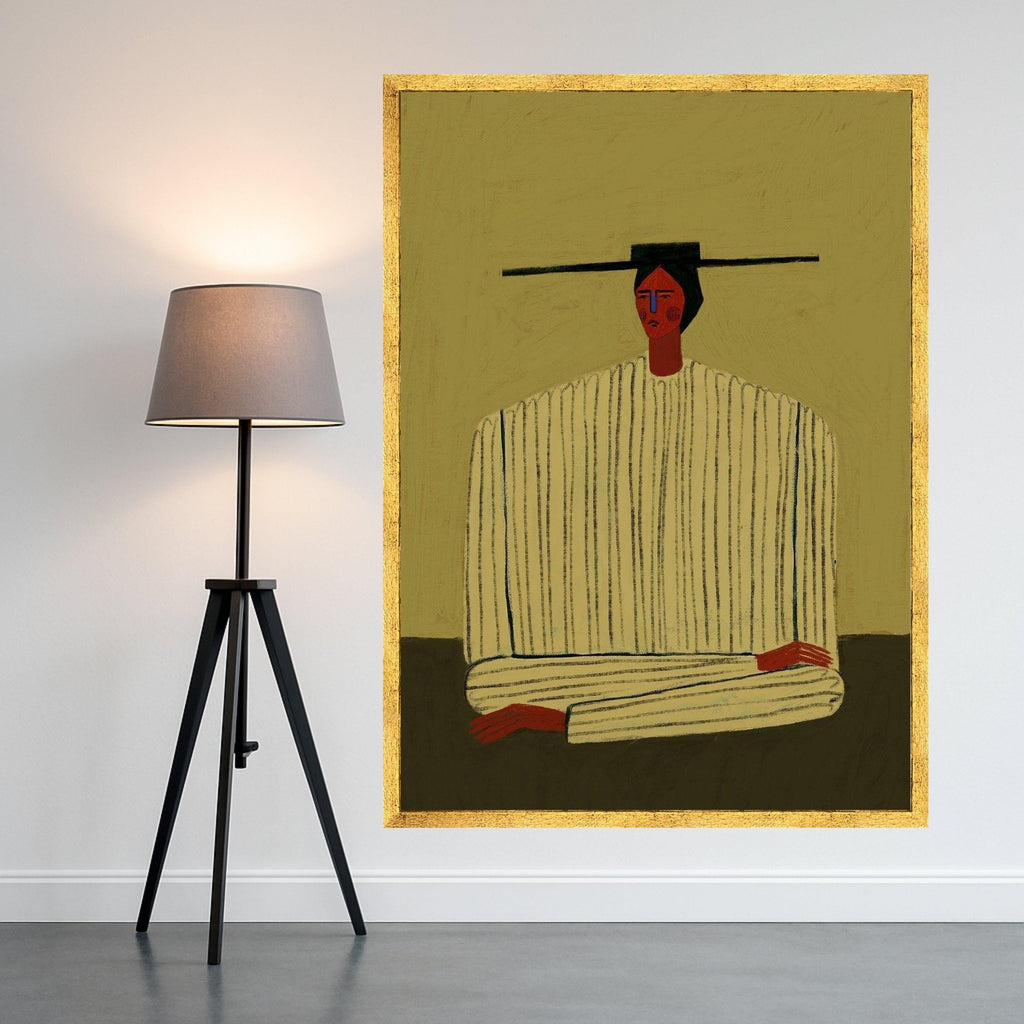 Minimalist Abstract Figure, Striped Outfit Canvas, Modern Portrait Wall Art, Contemporary Home Decor, Artistic Expression Ready To Hang,