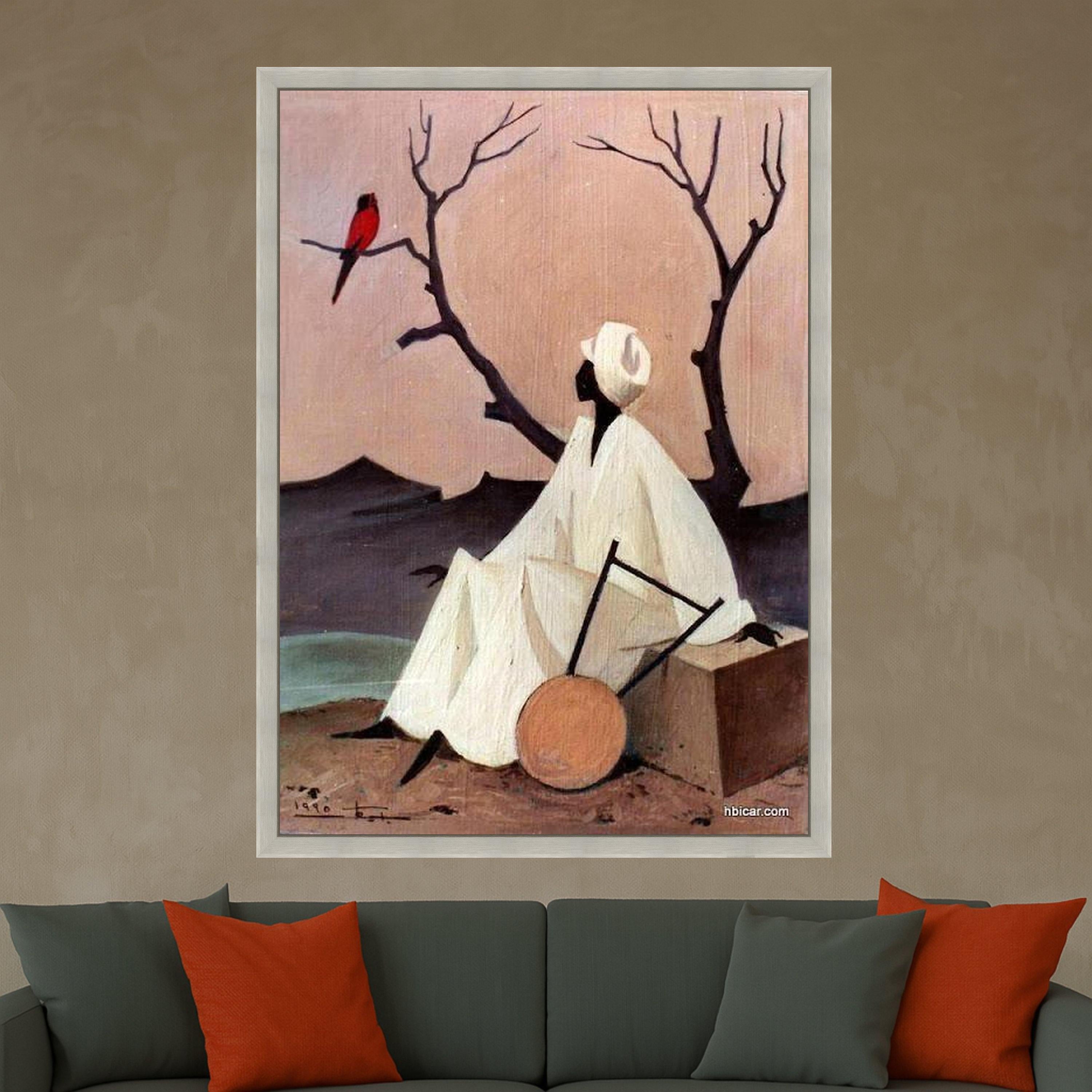 African Inspired Figure Canvas, Minimalist Wall Art, Serene Landscape Painting, Ethnic Home Decor, Contemporary Canvas Wall Ready To Hang,