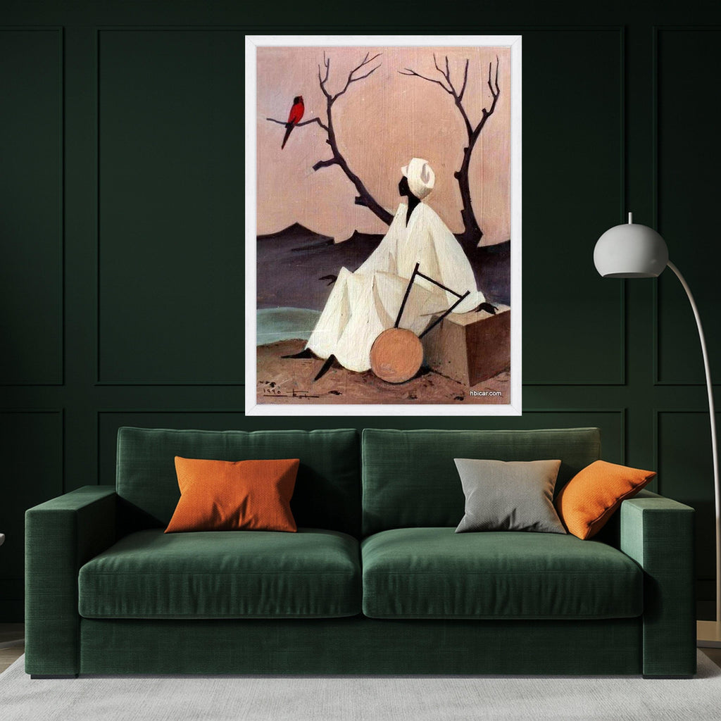 African Inspired Figure Canvas, Minimalist Wall Art, Serene Landscape Painting, Ethnic Home Decor, Contemporary Canvas Wall Ready To Hang,