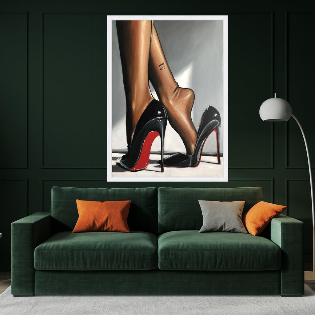 Elegant Black Red Sole Heels with Bare Feet Canvas, Fashion Wall Art, Stylish Footwear Painting, Modern Home Decor, Ready to Ready To Hang,