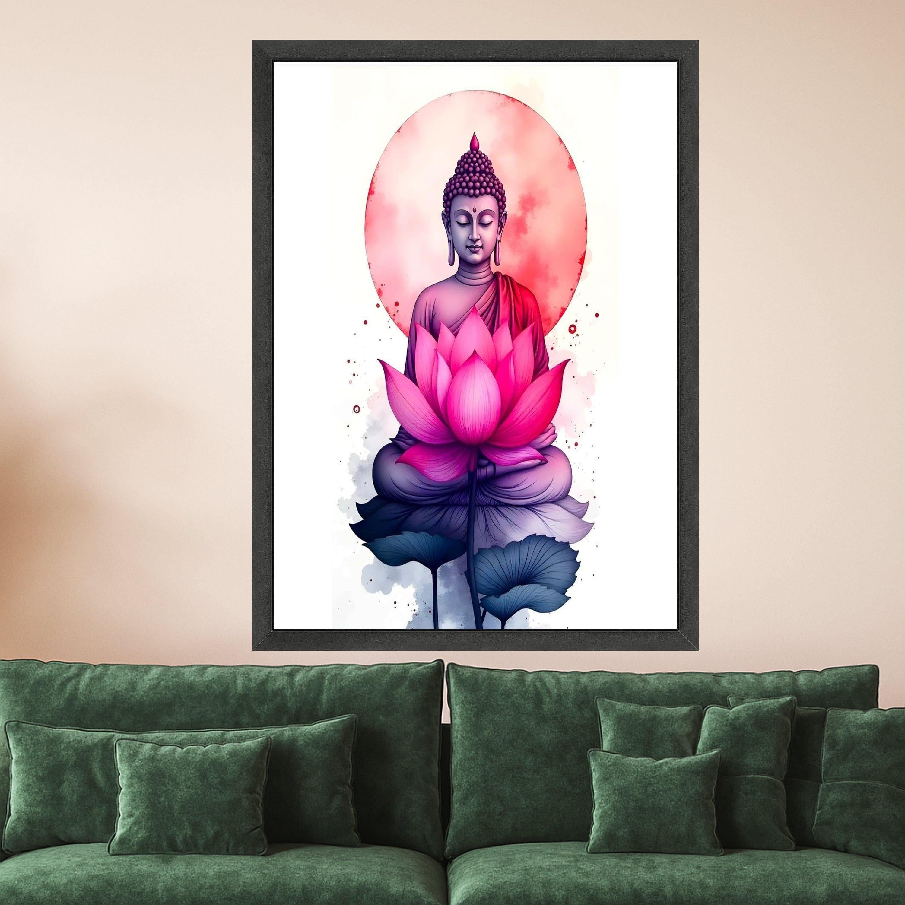 Meditative Buddha with Pink Lotus Canvas, Spiritual Wall Art, Zen Home Decor, Tranquil Buddha Painting, Meditation Room Ready To Hang,