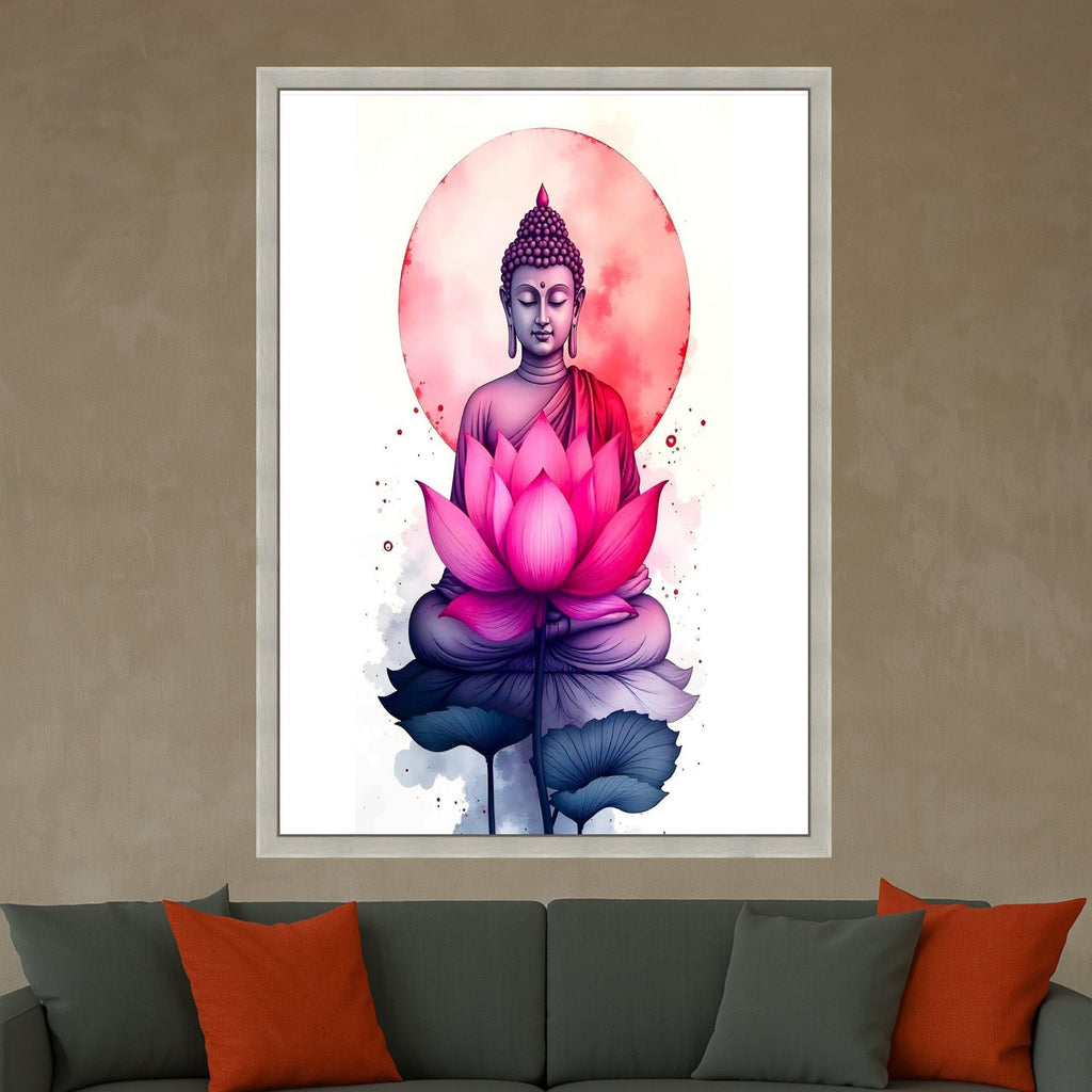 Meditative Buddha with Pink Lotus Canvas, Spiritual Wall Art, Zen Home Decor, Tranquil Buddha Painting, Meditation Room Ready To Hang,