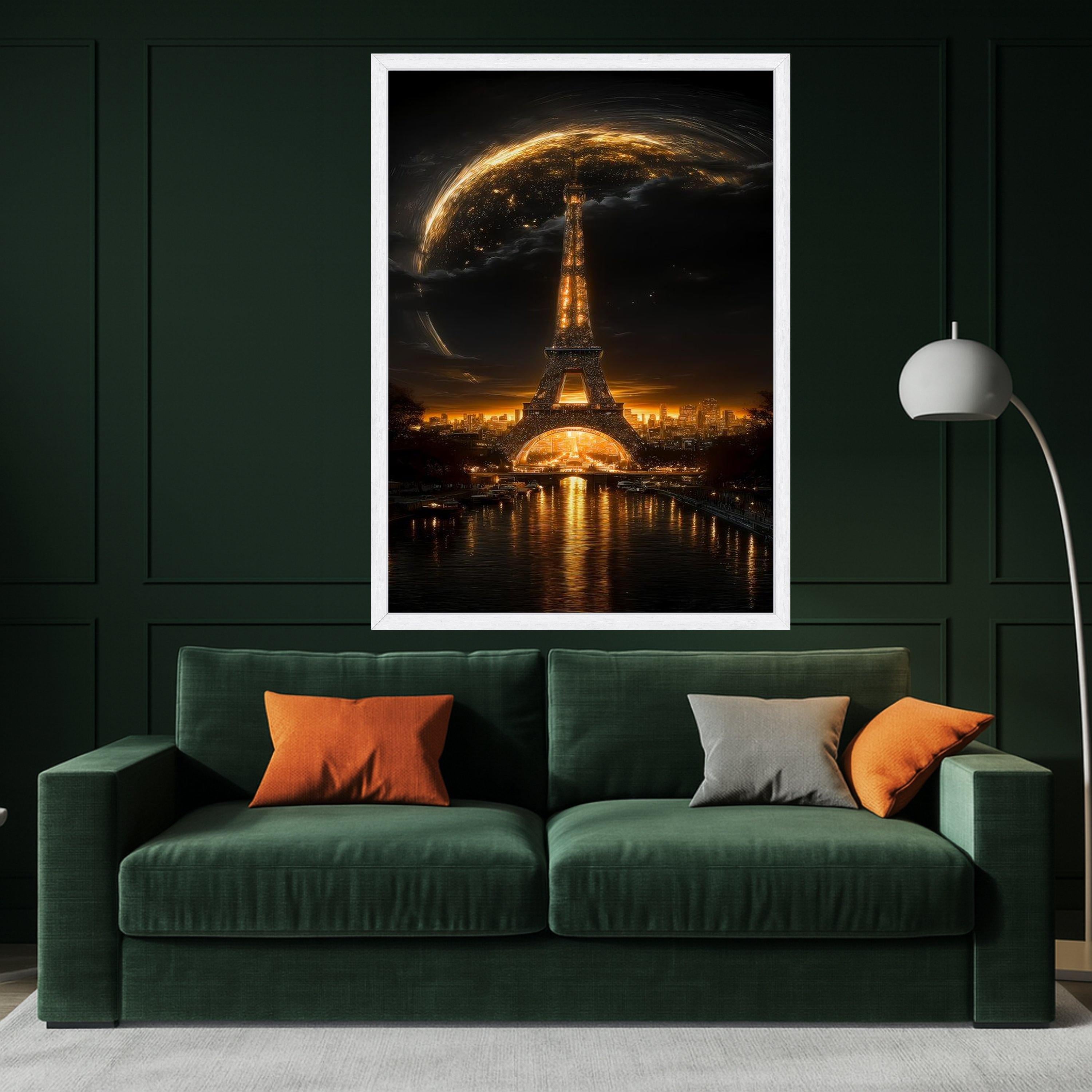 Illuminated Eiffel Tower at Night, Paris Cityscape Canvas, Golden Glow Wall Art, Romantic Landmark Decoration, Urban Night Ready To Hang,