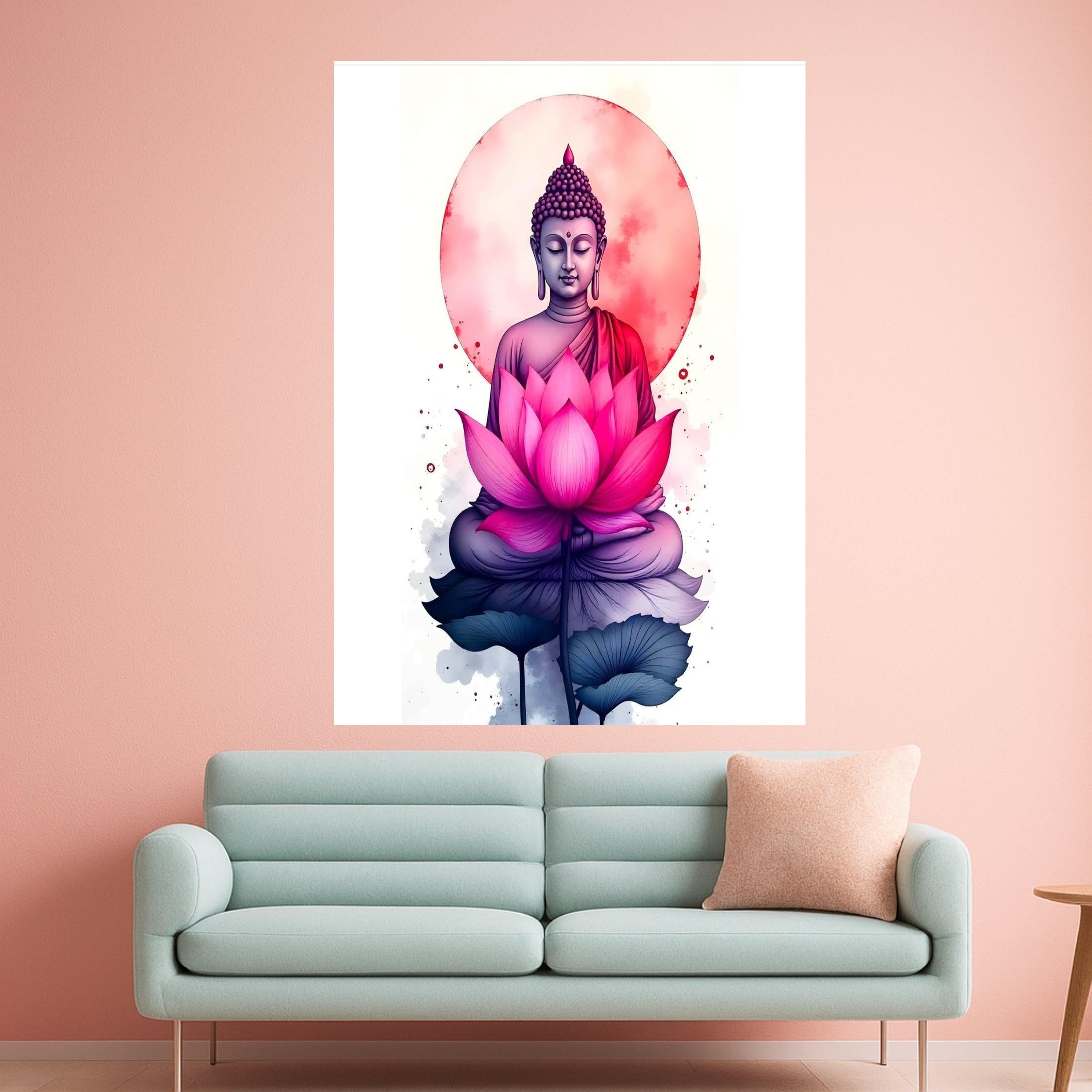 Meditative Buddha with Pink Lotus Canvas, Spiritual Wall Art, Zen Home Decor, Tranquil Buddha Painting, Meditation Room Ready To Hang,