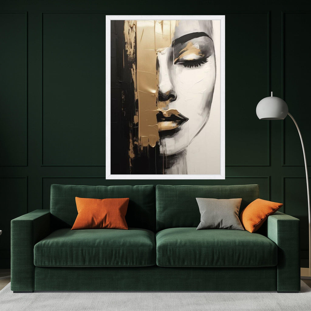 Abstract Female Portrait Canvas, Black and Gold Wall Art, Ready to Hang