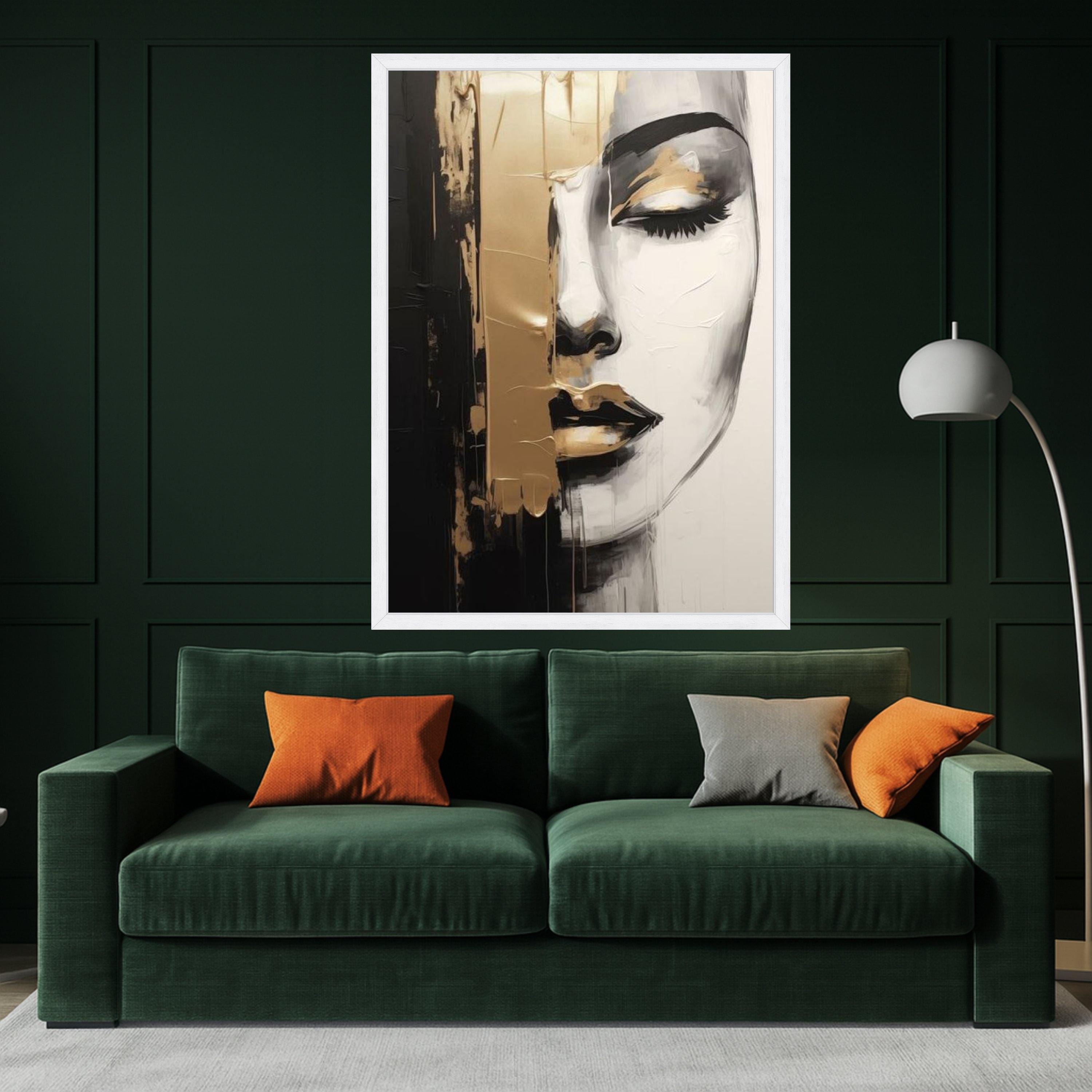 Abstract Female Portrait Canvas, Black and Gold Wall Art, Ready to Hang