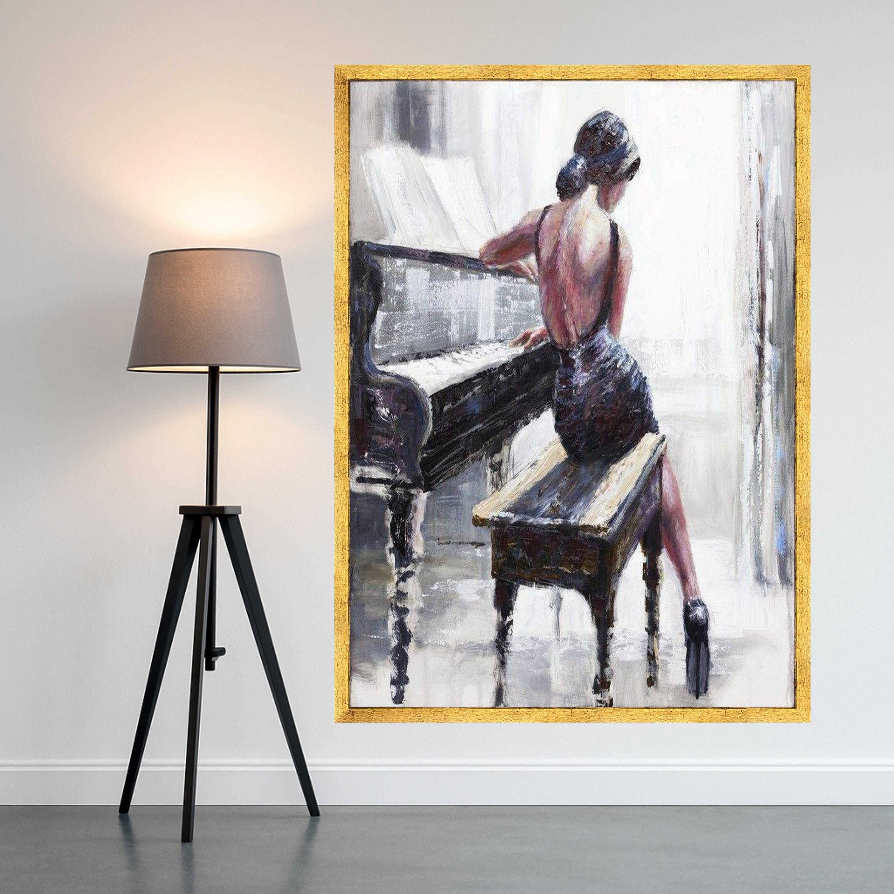 Elegant Pianist Canvas Print – Woman at Piano Wall Art, Romantic Wall Decor, Impressionist Ready to Hang Wall Decoration