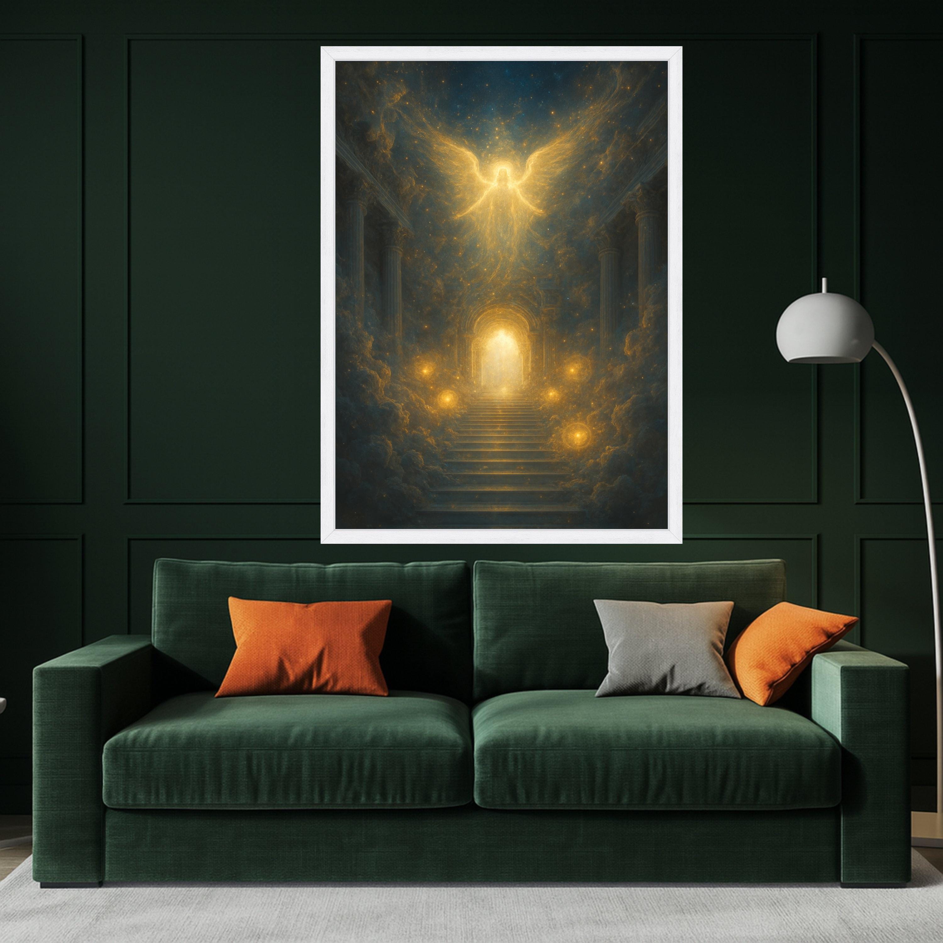 Heavenly Angel Canvas Print – Stairway to Light Wall Art, Spiritual Wall Decor, Glowing Ready to Hang Wall Decoration