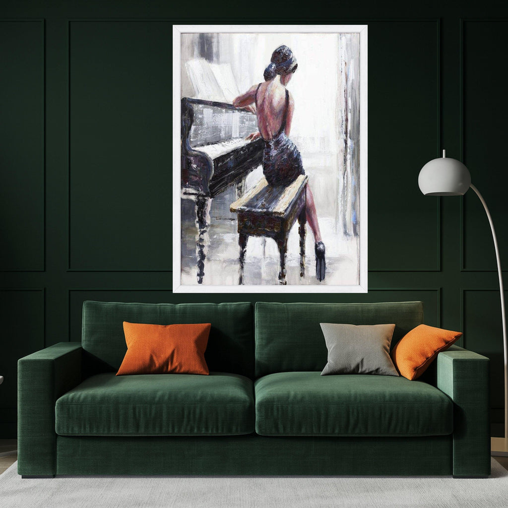 Elegant Pianist Canvas Print – Woman at Piano Wall Art, Romantic Wall Decor, Impressionist Ready to Hang Wall Decoration