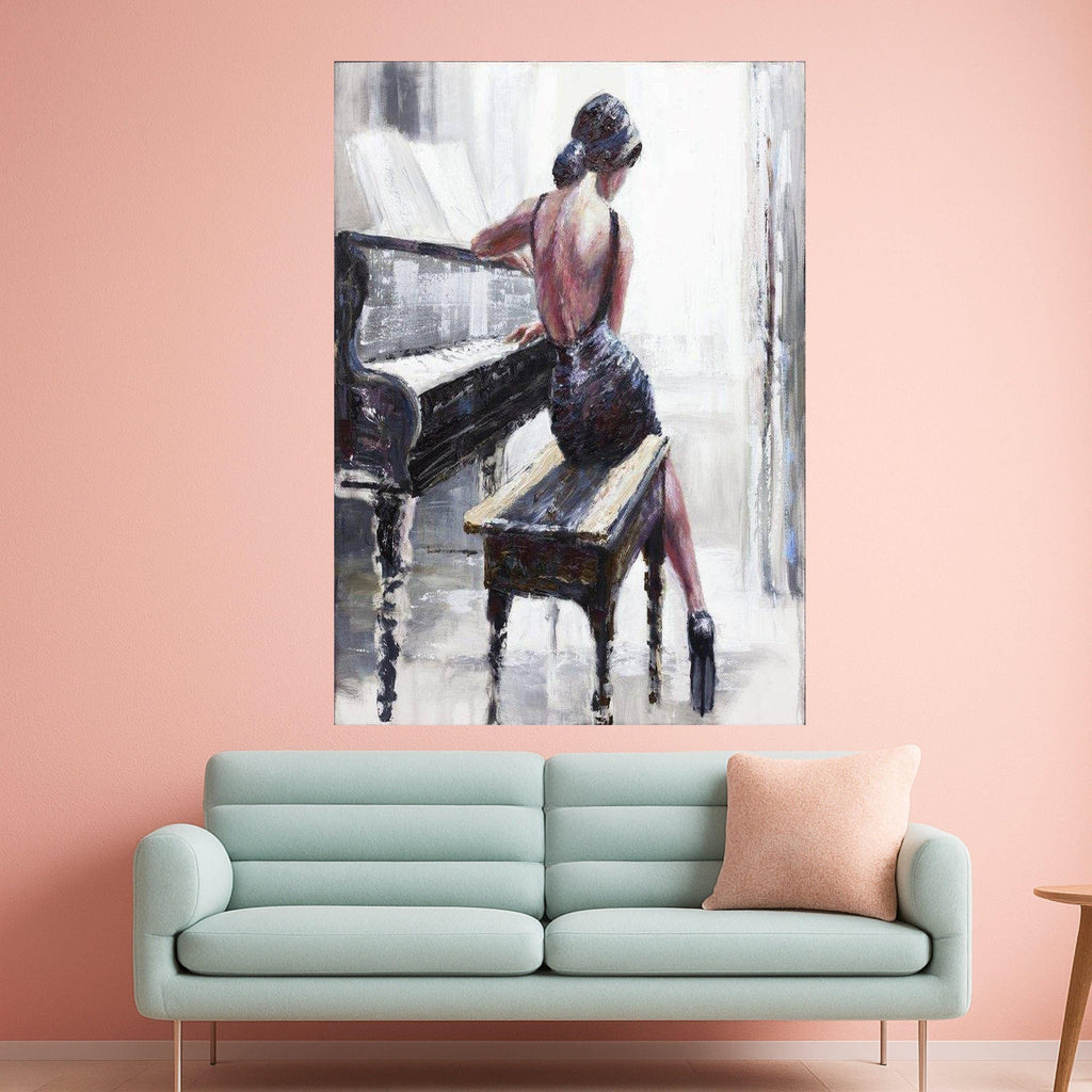 Elegant Pianist Canvas Print – Woman at Piano Wall Art, Romantic Wall Decor, Impressionist Ready to Hang Wall Decoration
