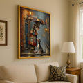 Whimsical Clown and Dog Canvas Print – Rainy Street Wall Art, Emotional Wall Decor, Ready to Hang Canvas Wall Decoration