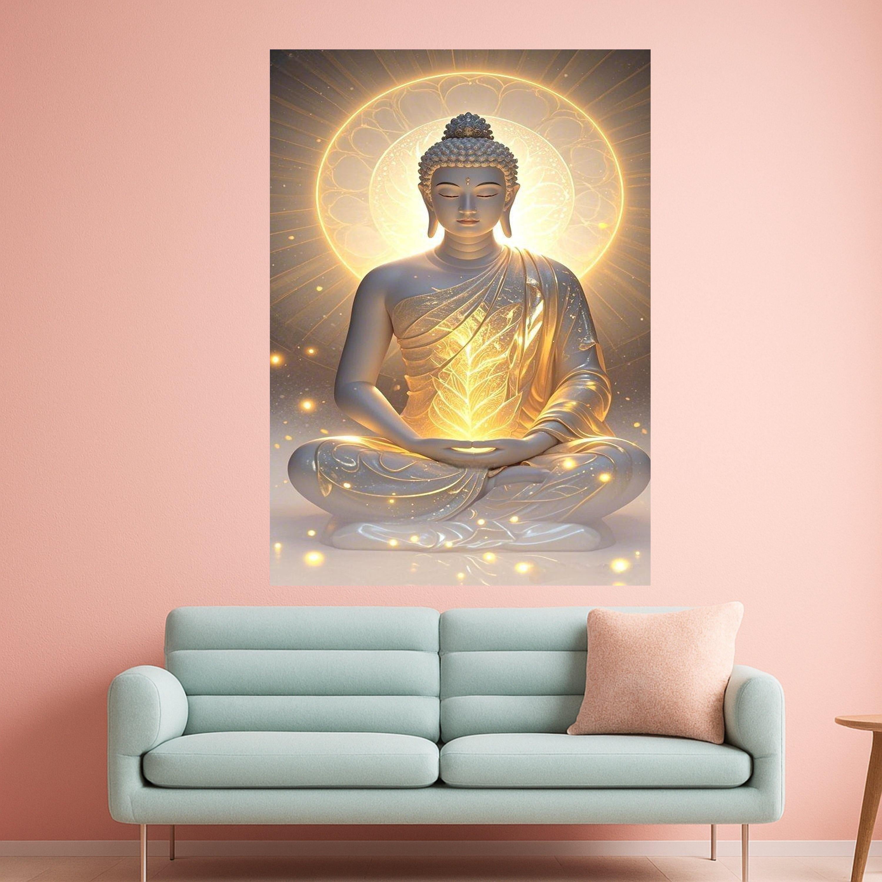 Golden Buddha Meditation Canvas Print – Zen Wall Art, Spiritual Wall Decor, Enlightenment Artwork, Ready to Hang Wall Decoration