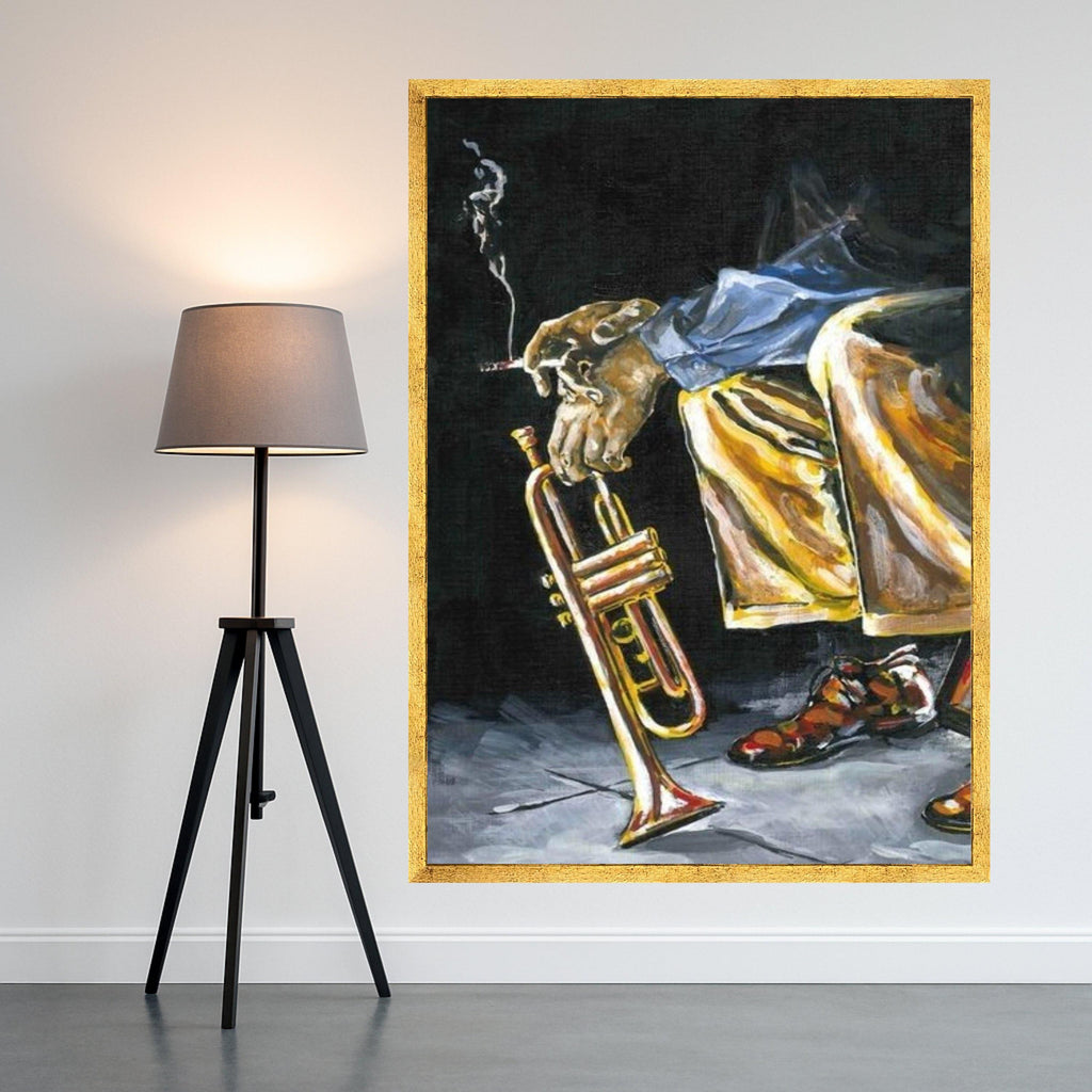 Jazz Musician Smoking Canvas Wall Art, Trumpet Player Painting, Urban Music Scene, Blues Art Print, Contemporary Home Decor Ready To Hang,