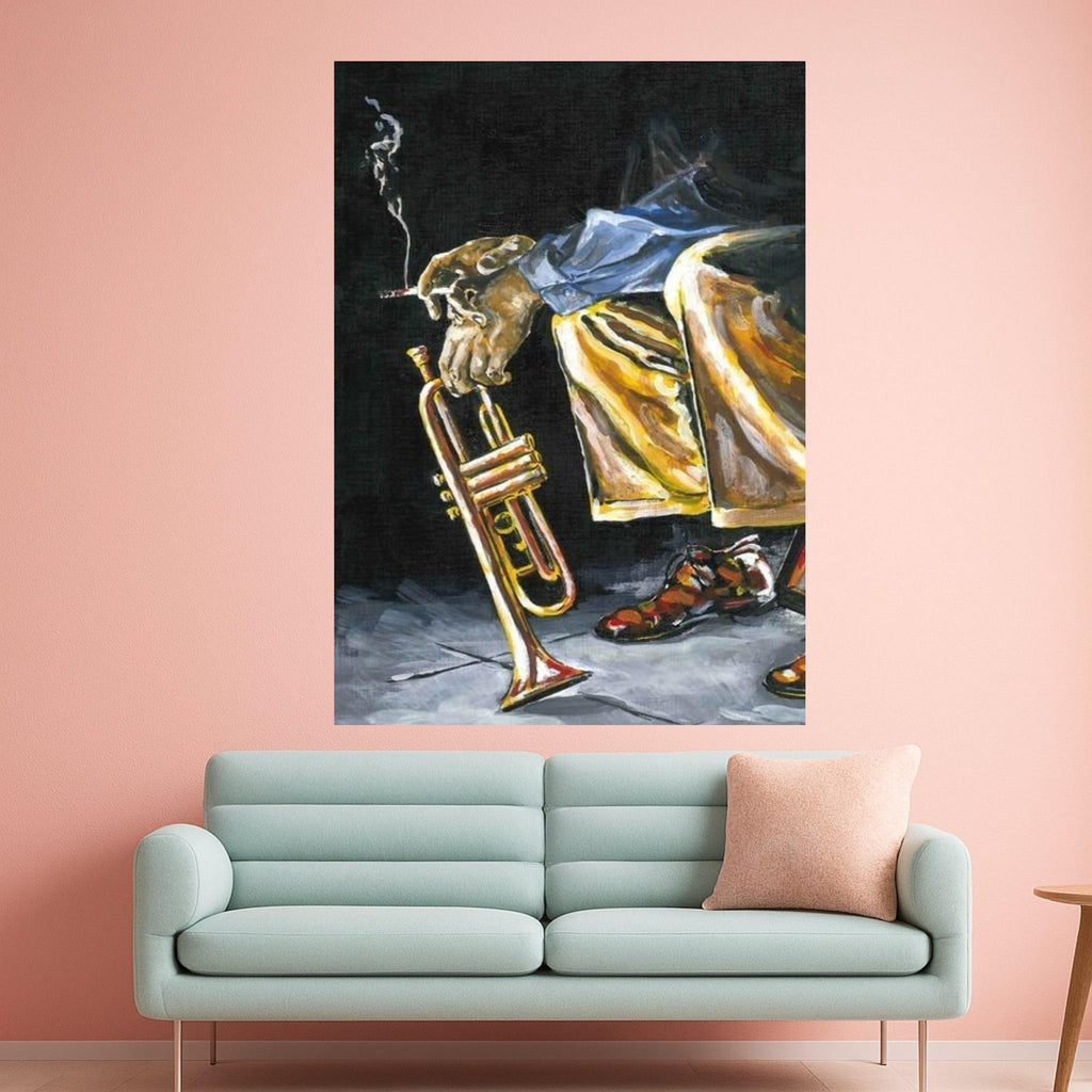 Jazz Musician Smoking Canvas Wall Art, Trumpet Player Painting, Urban Music Scene, Blues Art Print, Contemporary Home Decor Ready To Hang,