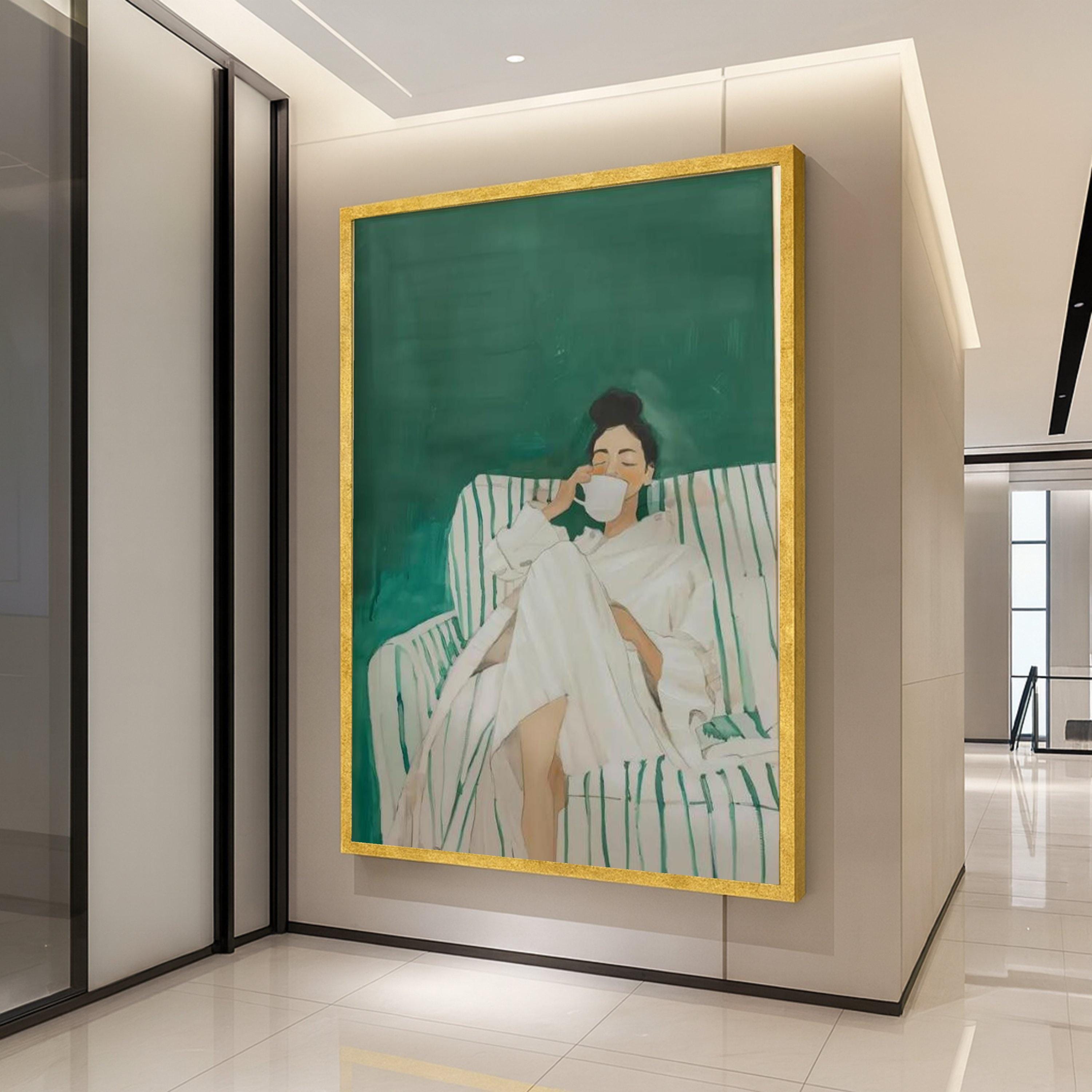 Cozy Morning Routine Canvas, Woman Relaxing with Coffee Art, Home Comfort Wall Decor, Modern Lifestyle Canvas, Relaxation Ready To Hang,