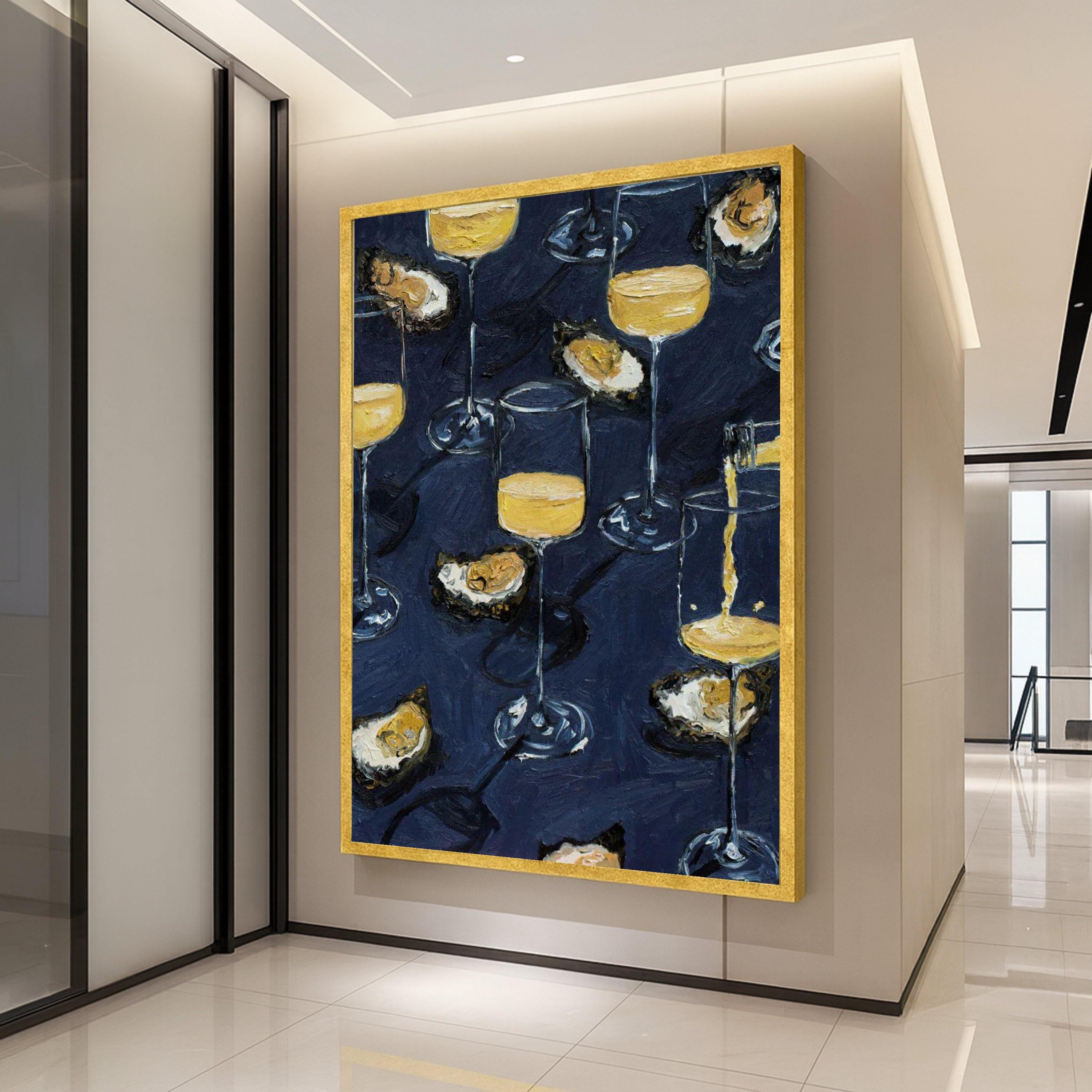 Champagne Glasses and Oysters Canvas, Elegant Seafood Drink Art, Party Celebration Wall Decor, Contemporary Kitchen Canvas Ready To Hang,