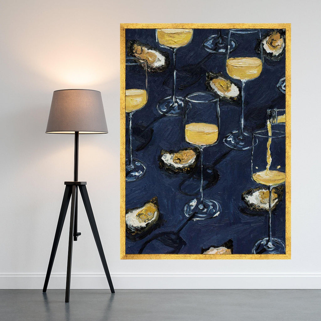 Champagne Glasses and Oysters Canvas, Elegant Seafood Drink Art, Party Celebration Wall Decor, Contemporary Kitchen Canvas Ready To Hang,
